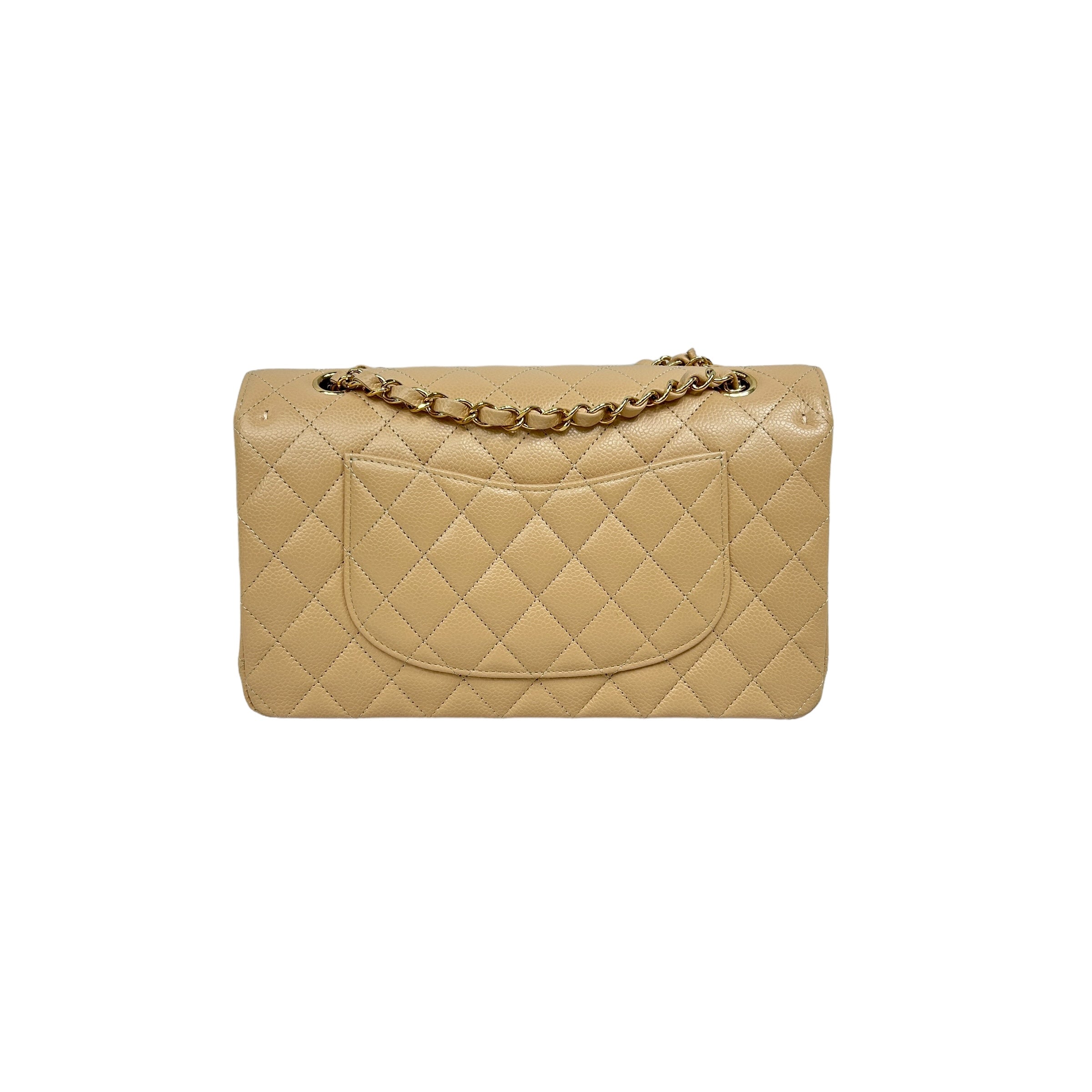 Caviar Beige Clair Medium Double Flap Classic W/GHW