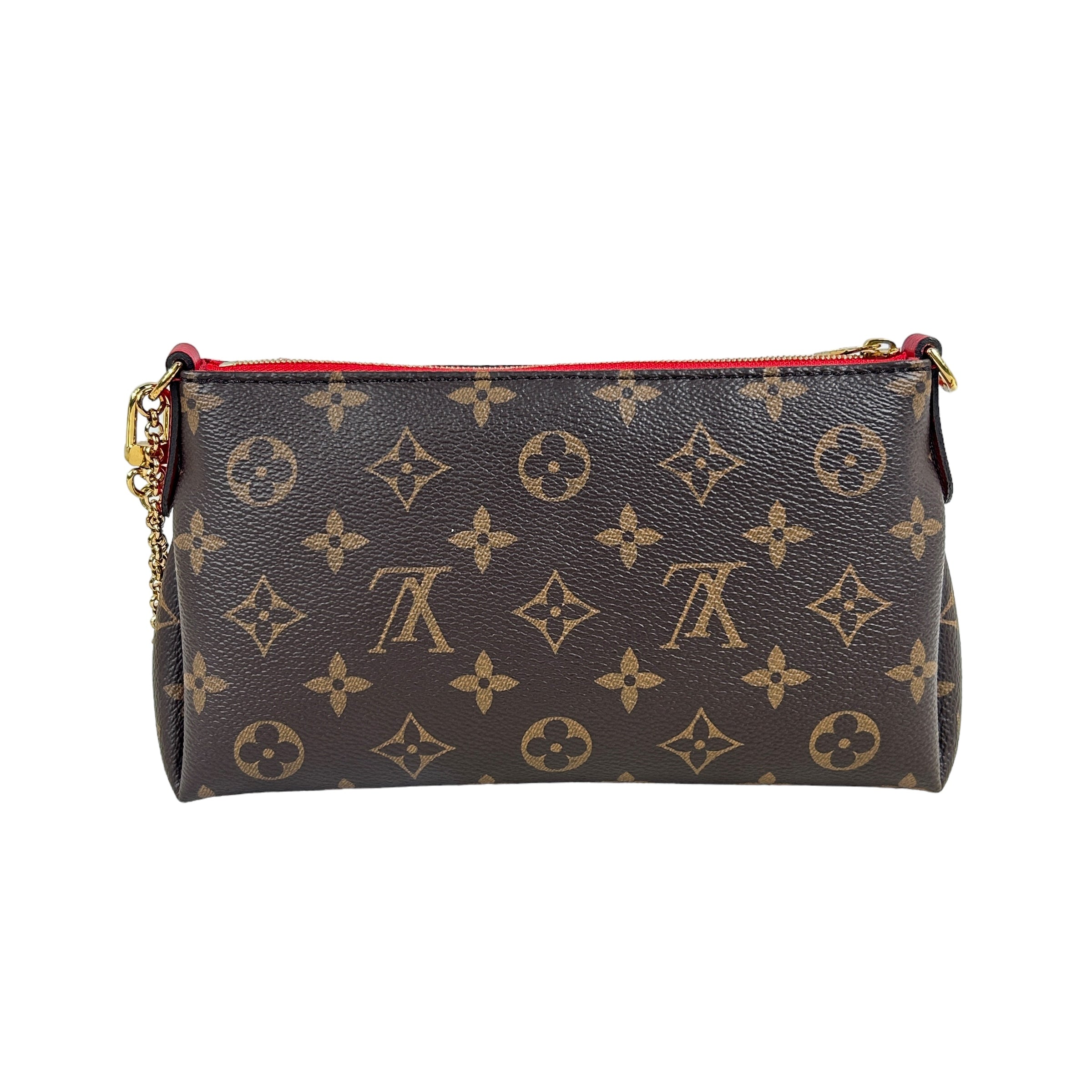 Monogram Coated Canvas Pallas Clutch w Chain and Removable Leather crossbody Strap w/GHW