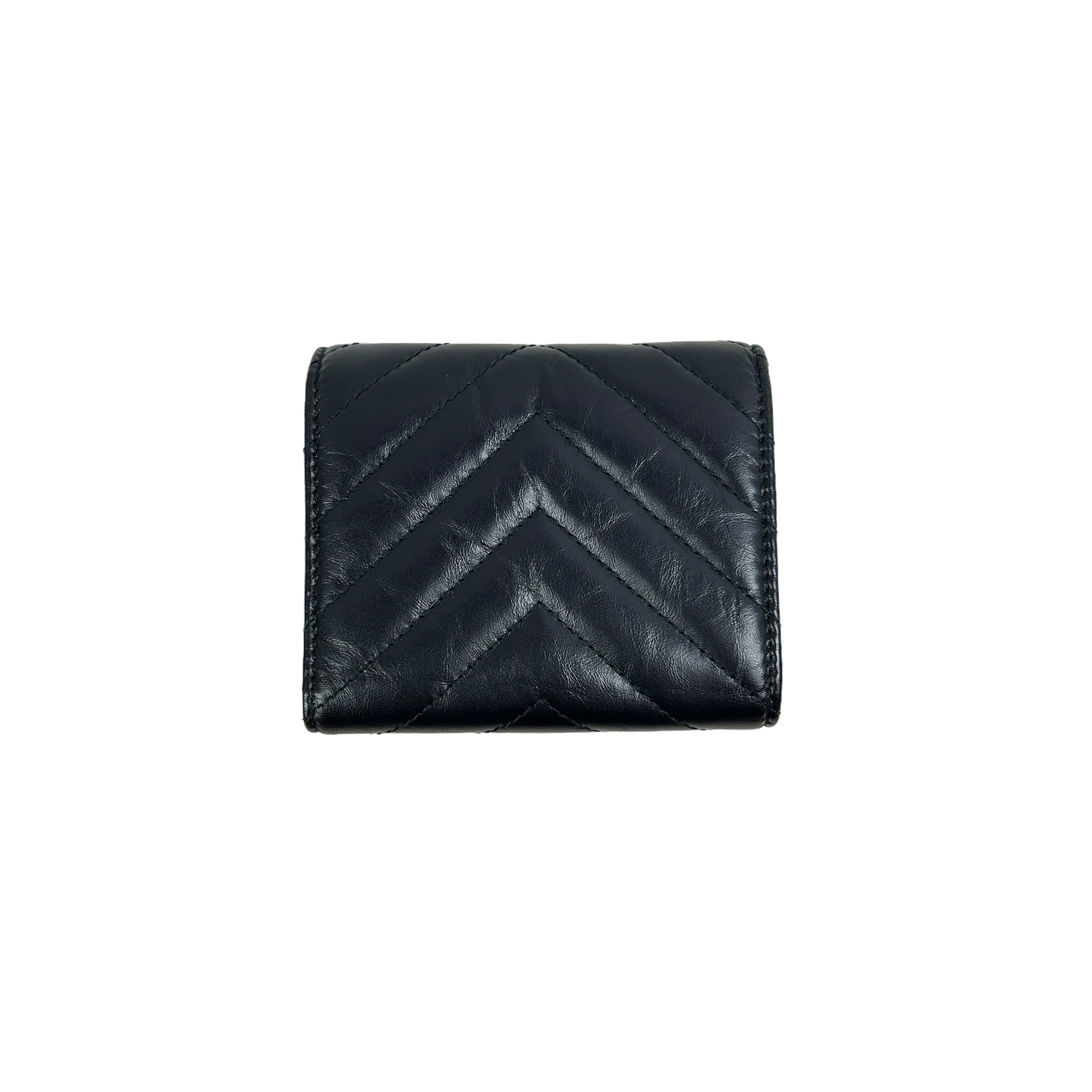 2.55 Black Aged Calfskin Chevron Reissue Trifold Compact Wallet w/SBHW