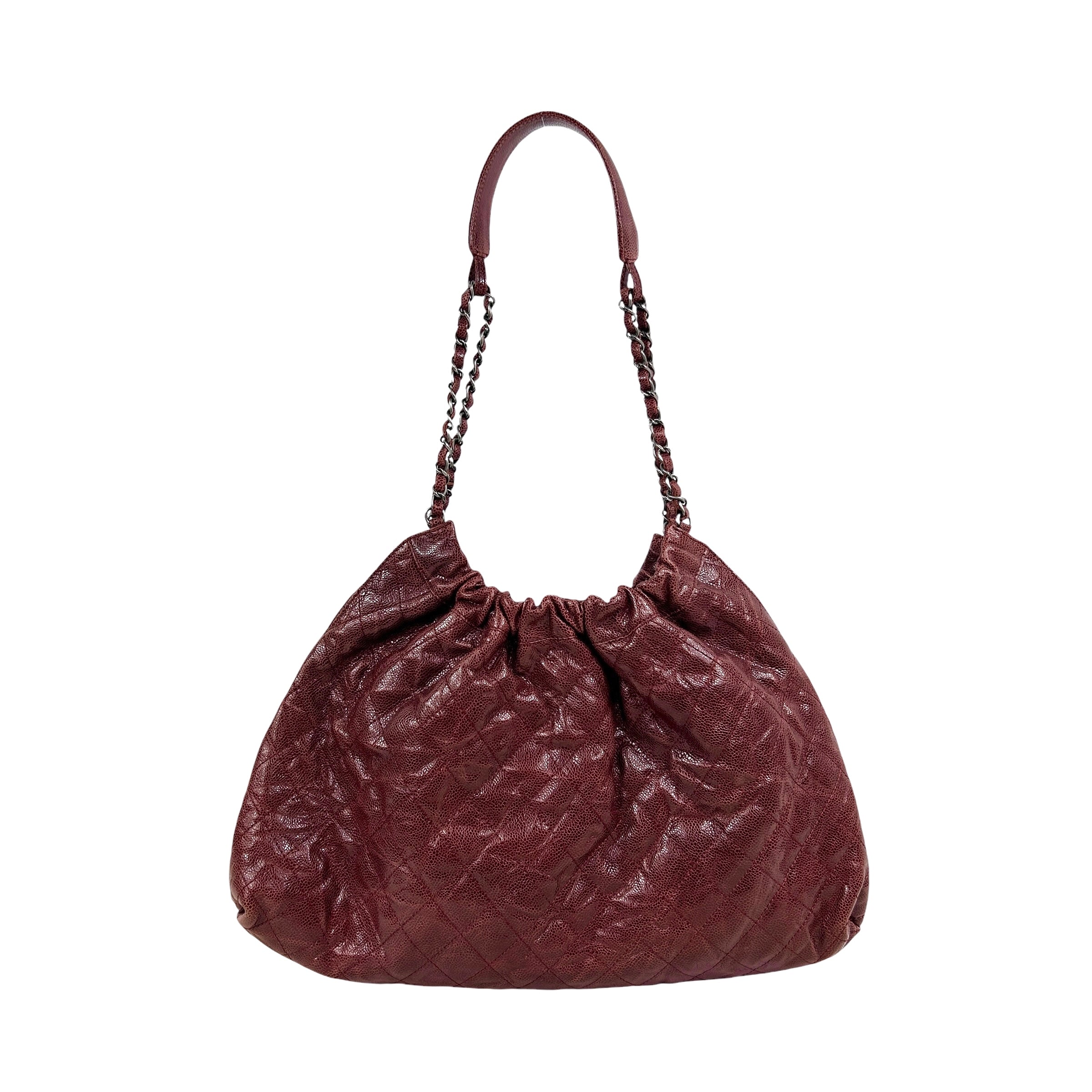 Glazed Caviar Quilted Burgundy CC Elastic Shoulder Bag W/RHW