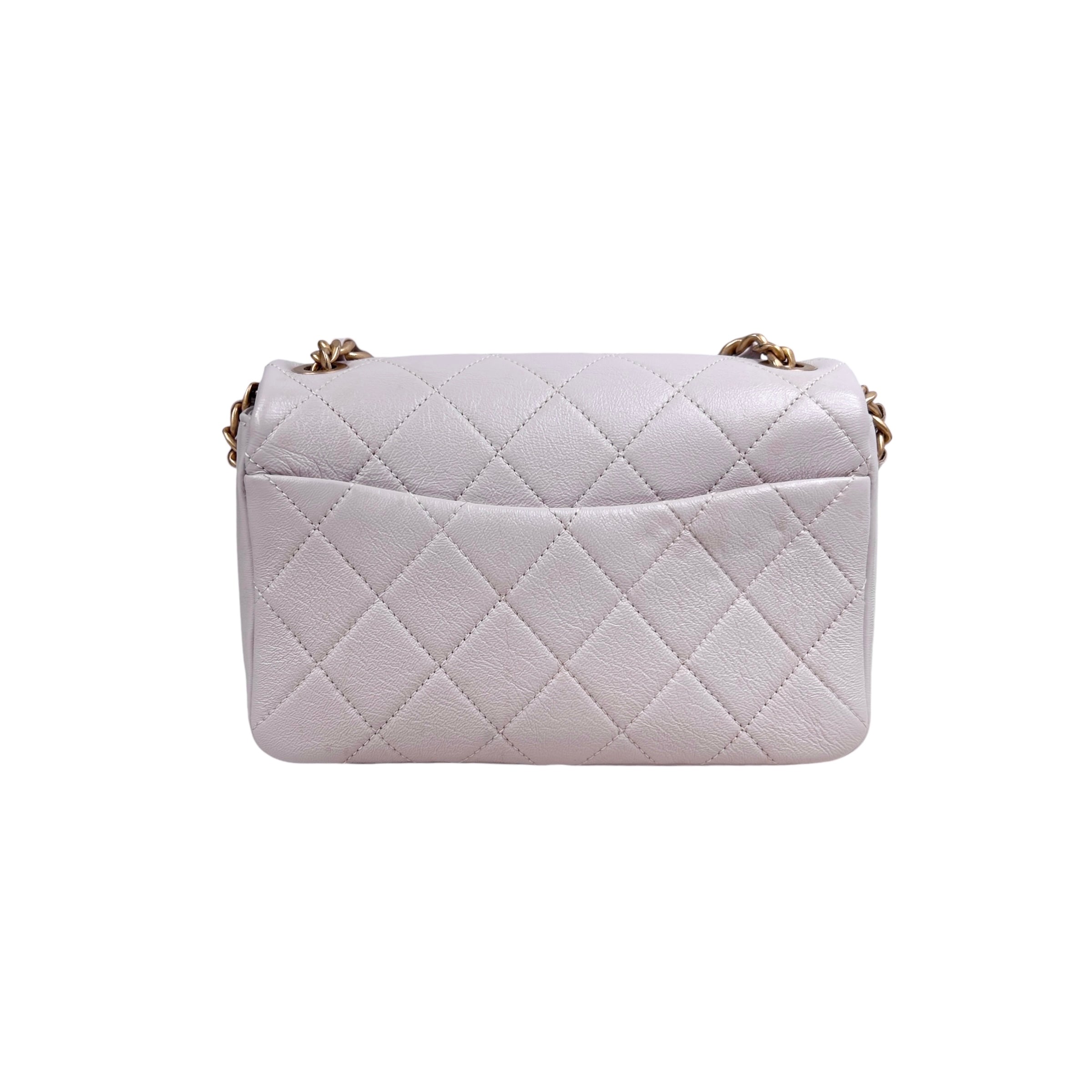 Light Pink Calfskin Quilted Chain Flap Bag w/AGHW