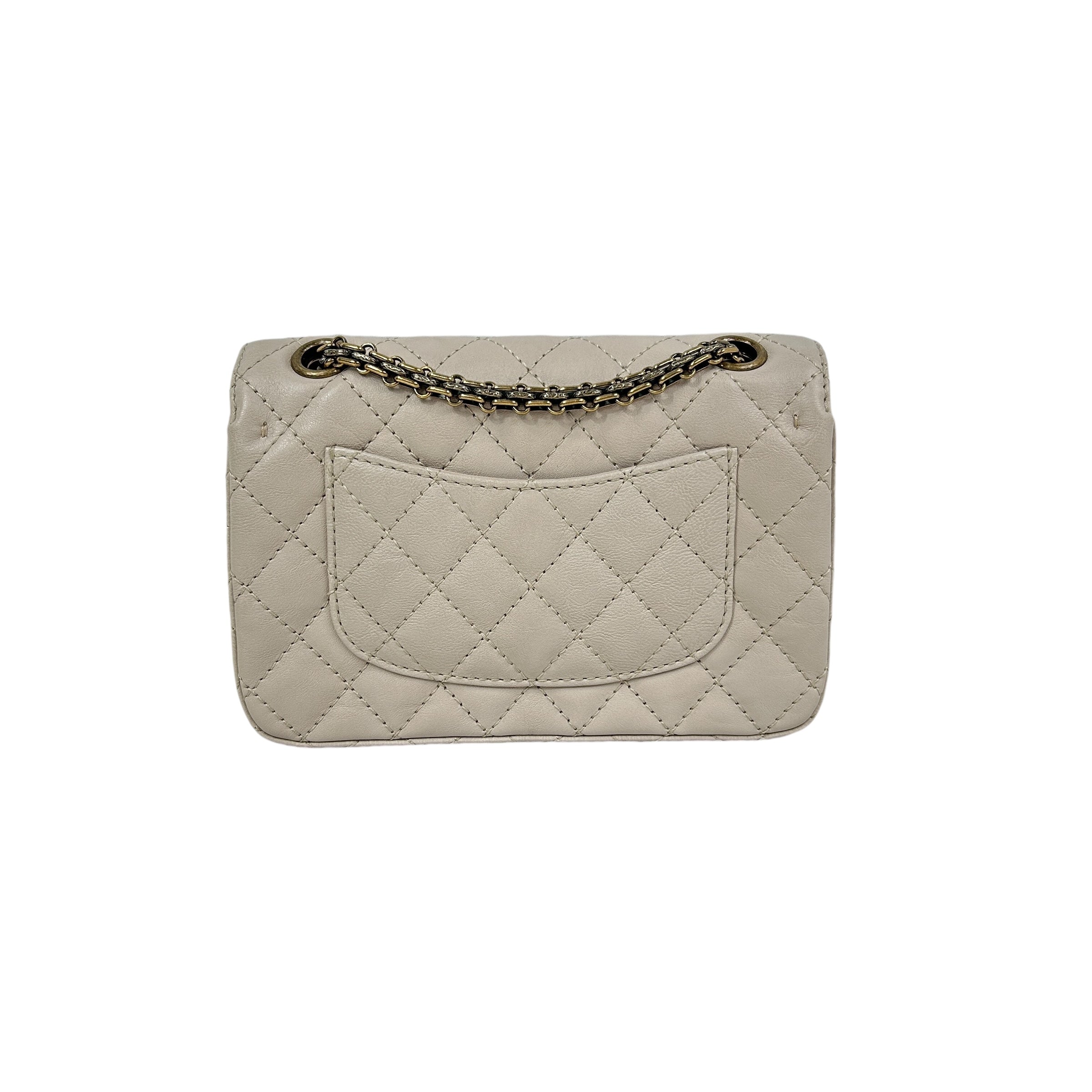 Quilted Nude Calfskin Leather Mini Reissue 2.55 Double Flap  w/AGHW