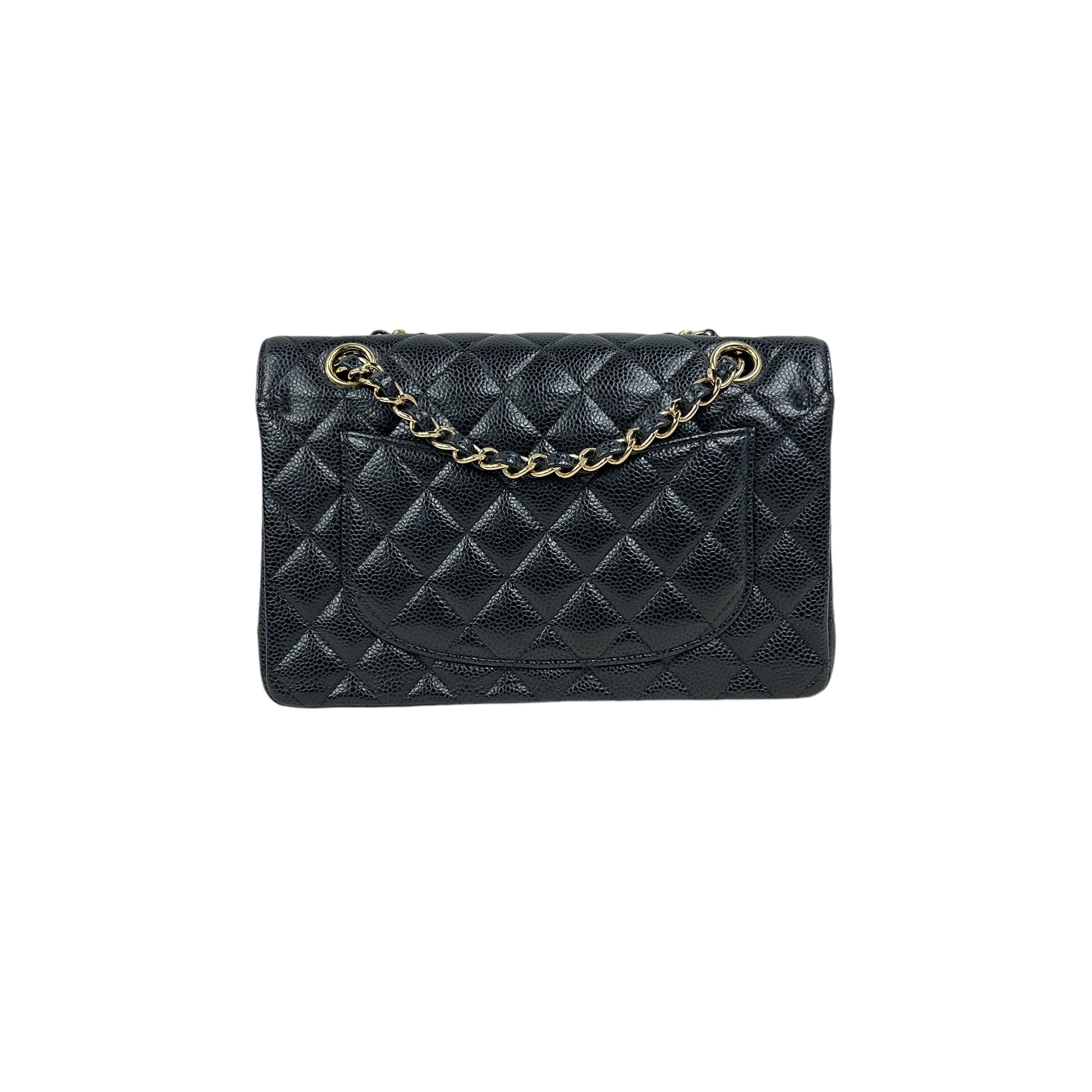 Black Caviar Quilted Small Double Flap Classic Flap w/GHW