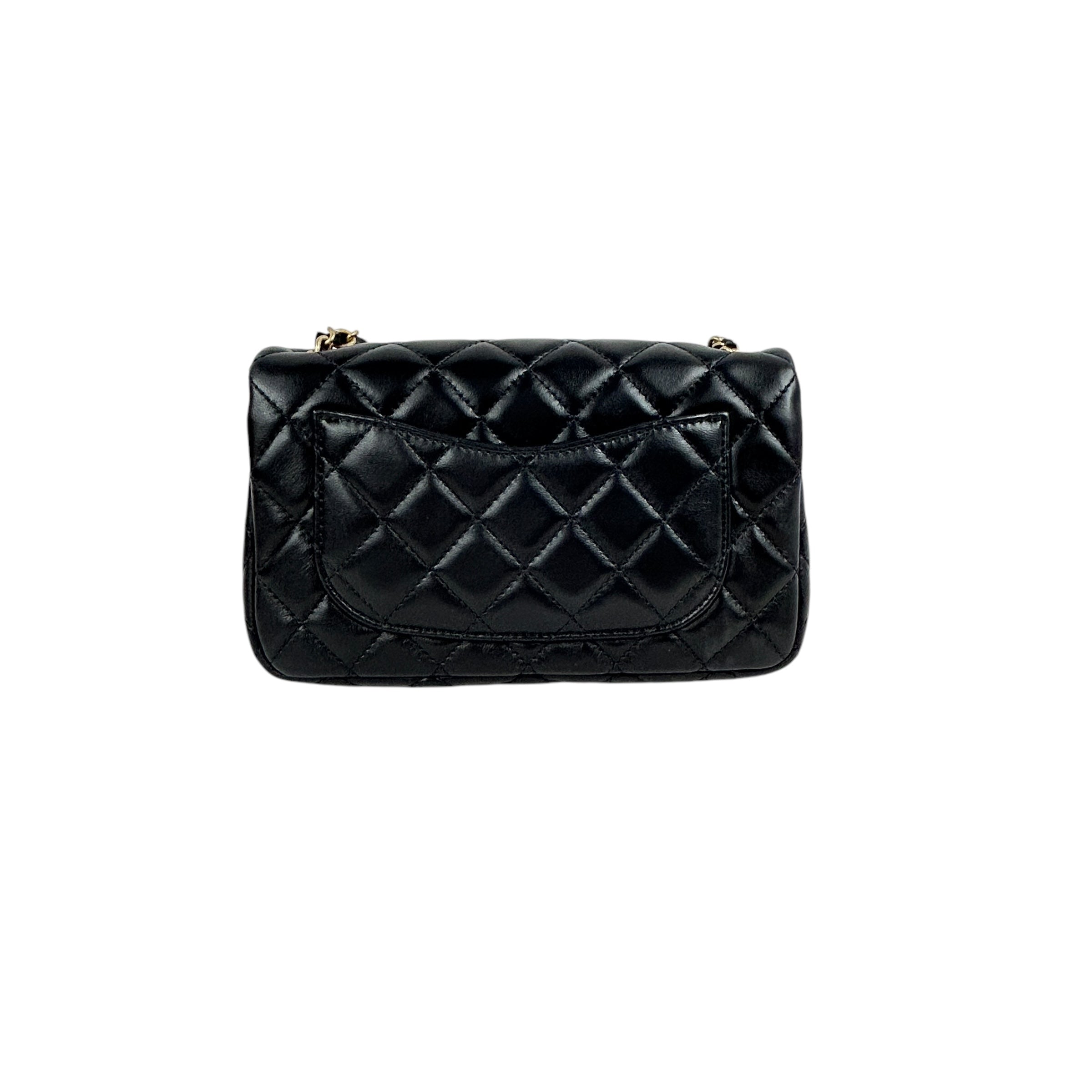 Black Lambskin Leather Quilted Rectangle Mini Pearl Crush w/AGHW