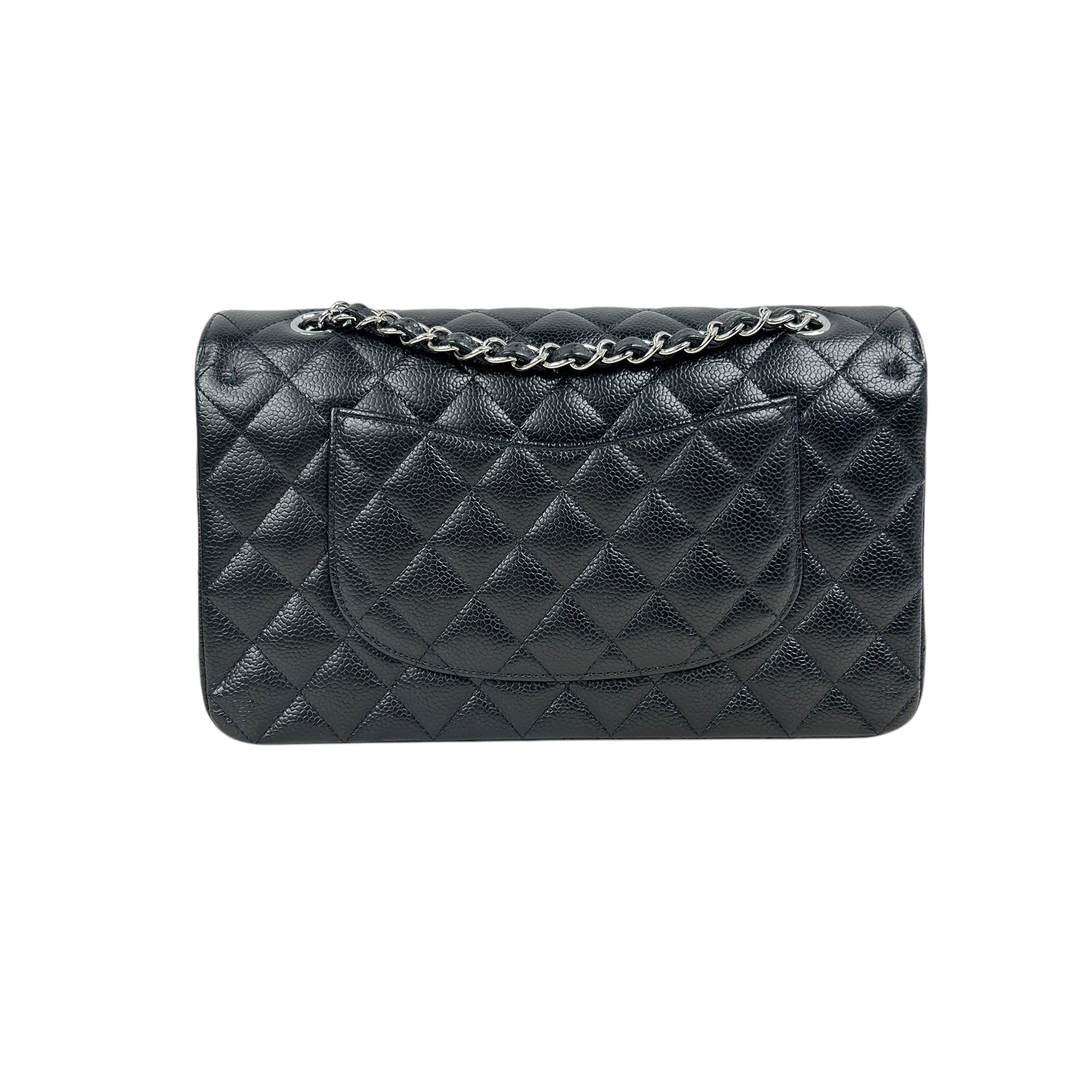 Black Quilted Caviar Medium Classics Double Flap w/SHW