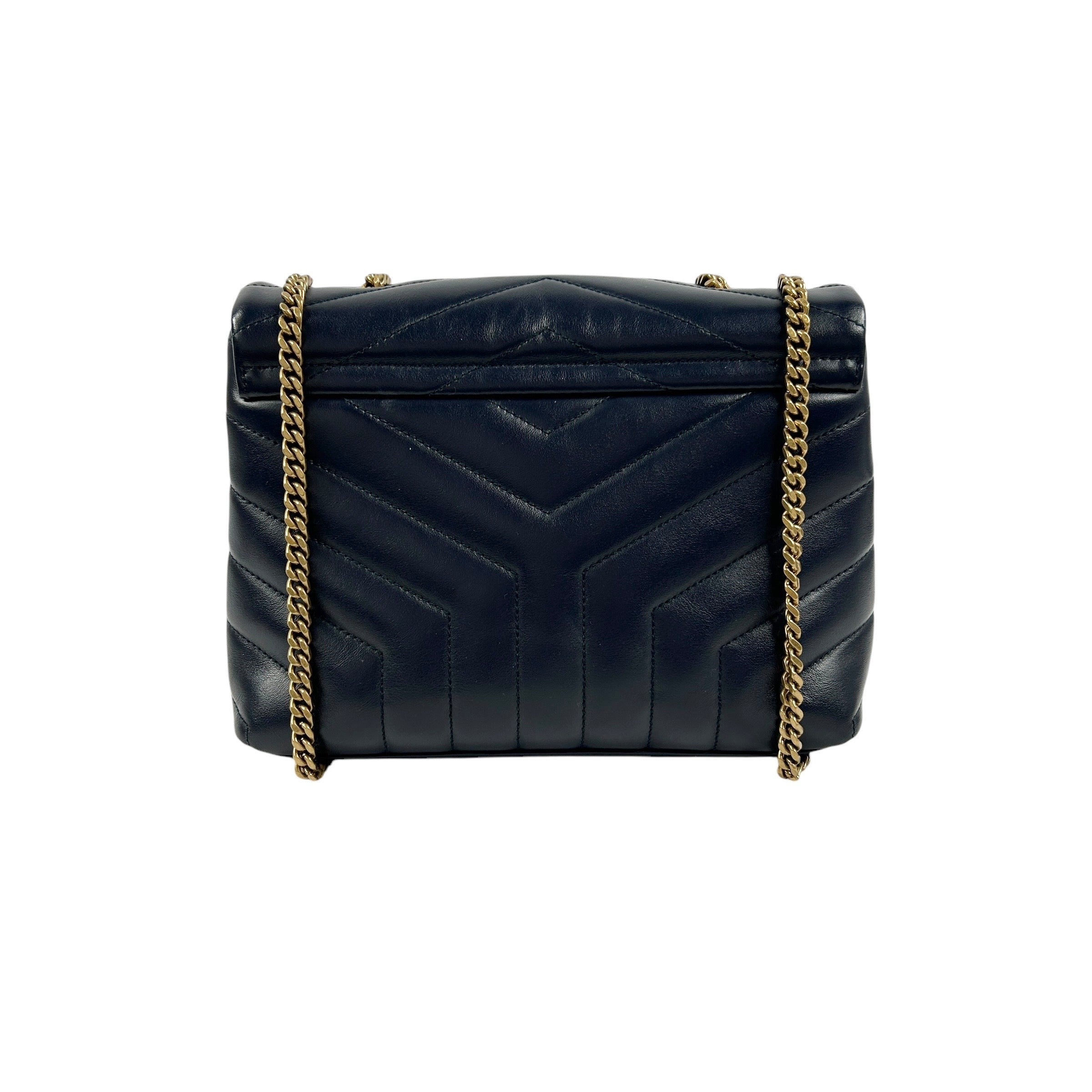 Navy Small Leather Loulou Shoulder Bag w/GHW