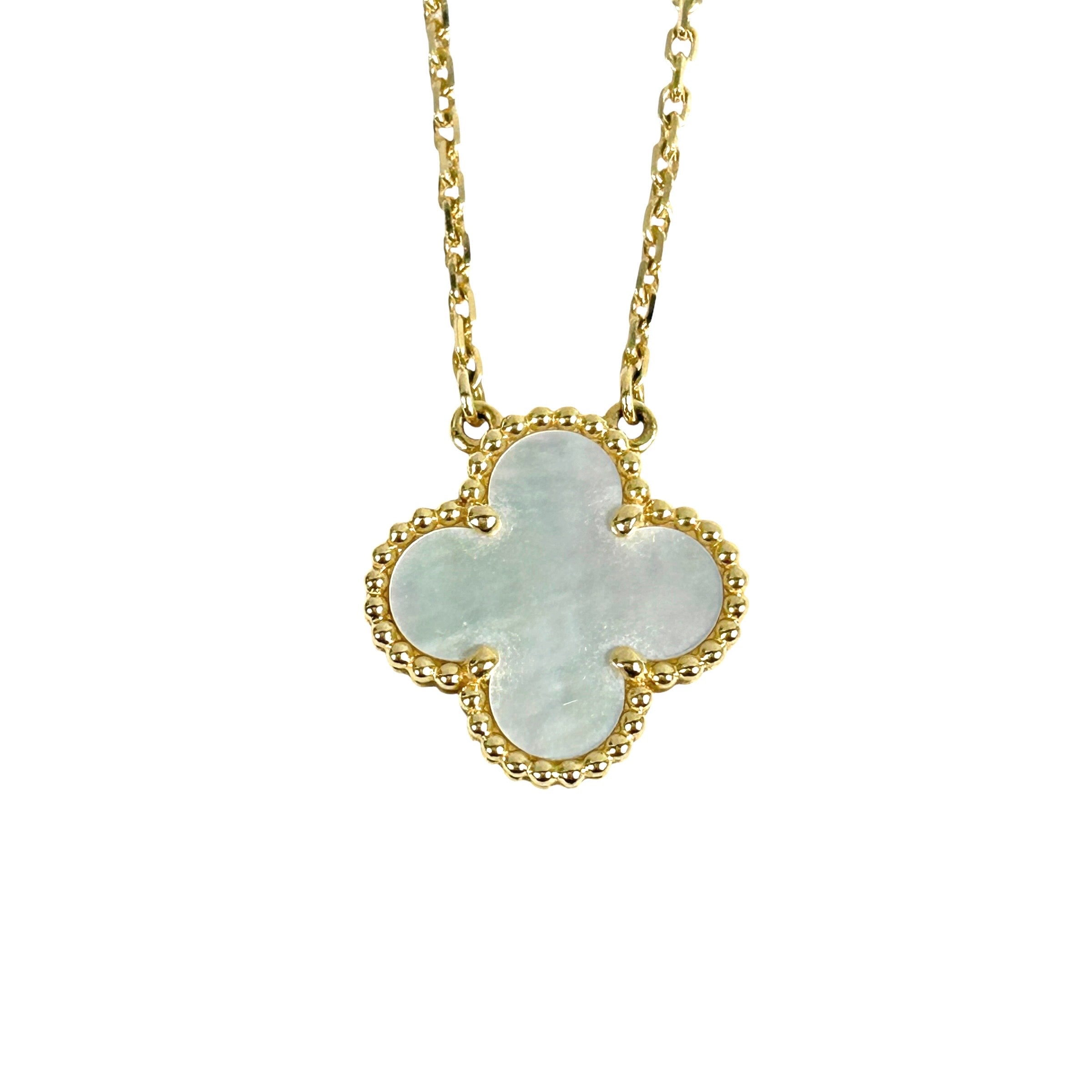 Mother of Pearl Vintage Alhambra Pendant Gold Necklace