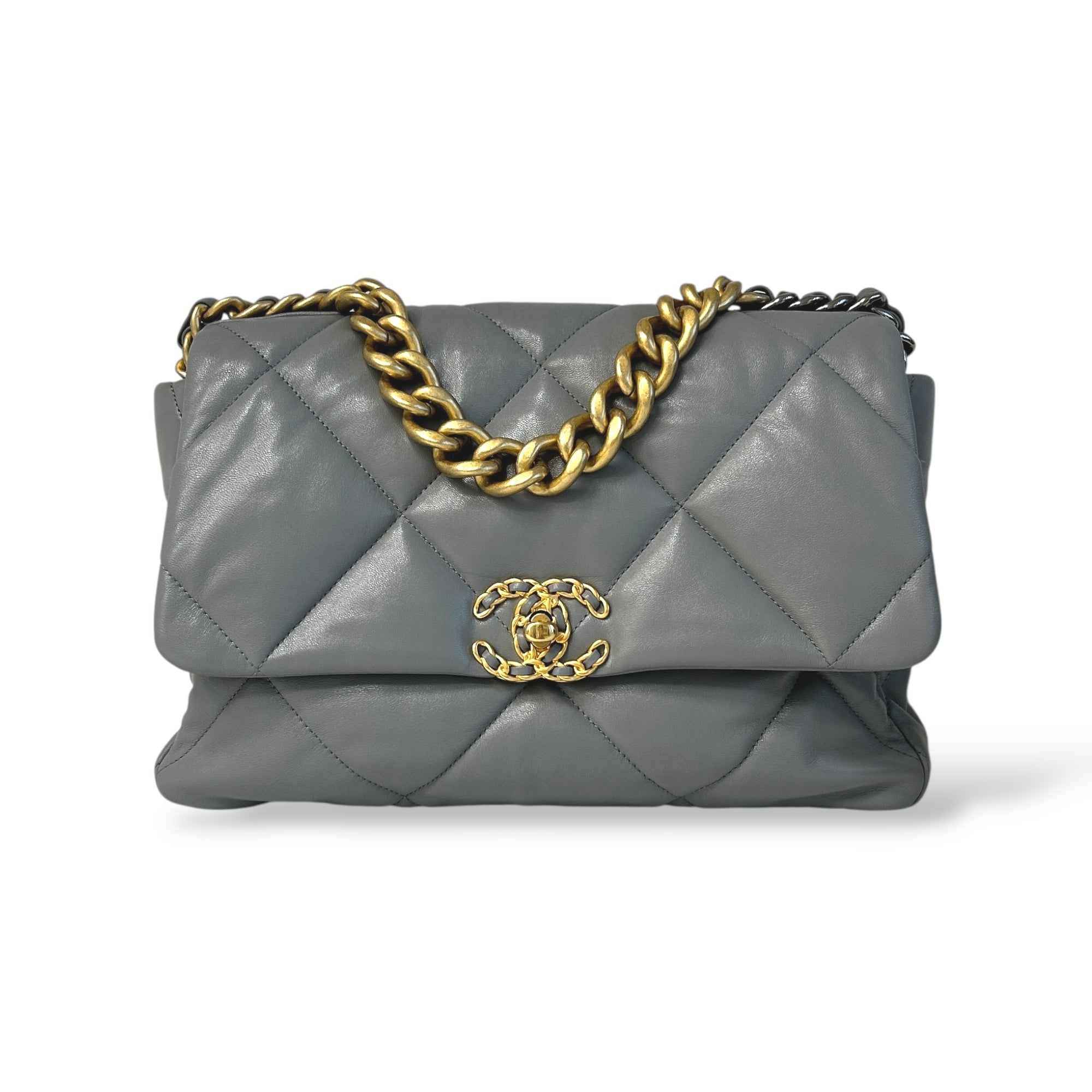 Chanel 19 20C Grey Lambskin Large w/Mixed HW