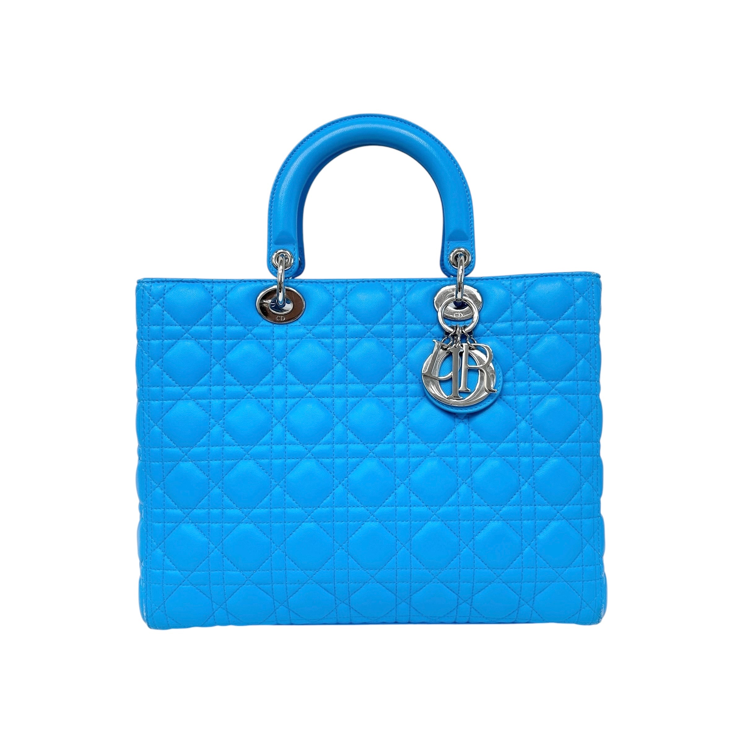 Blue Cannage Quilted Leather Large Lady Dior Bag w/SHW