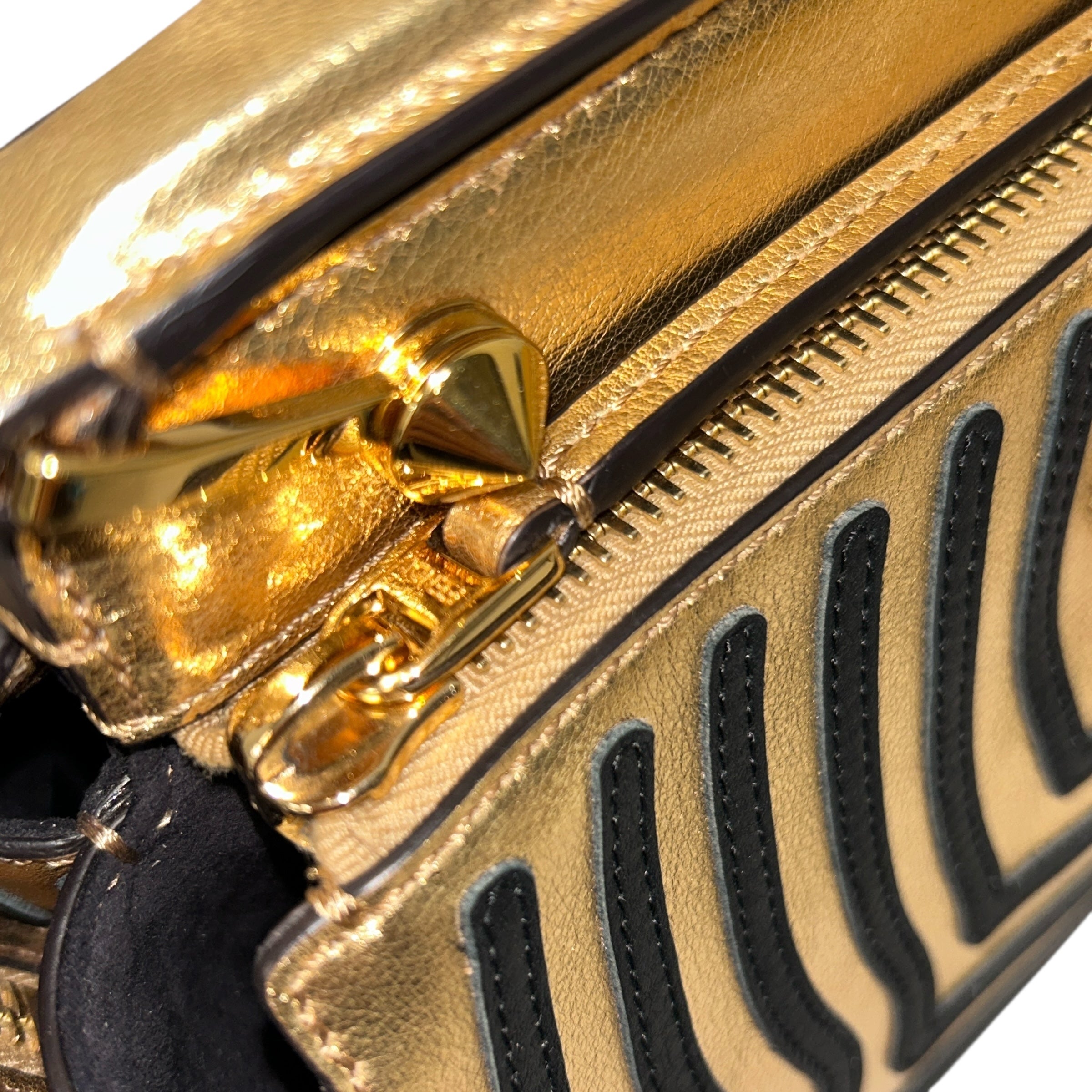 Gold Metallic Leather Hypnotic Dotcom Small Two-way Bag w/GHW