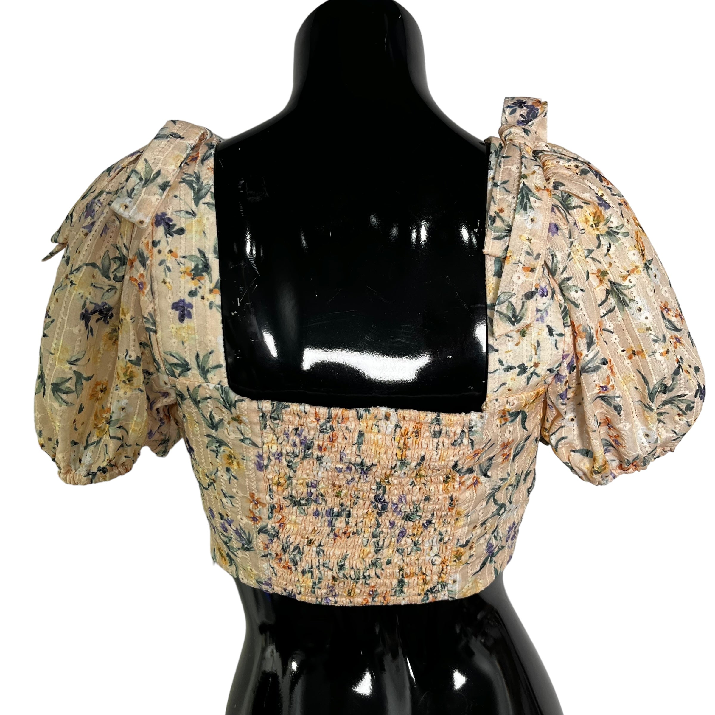 LOVERS & FRIENDS Floral Crop Top with Puffy Sleeves