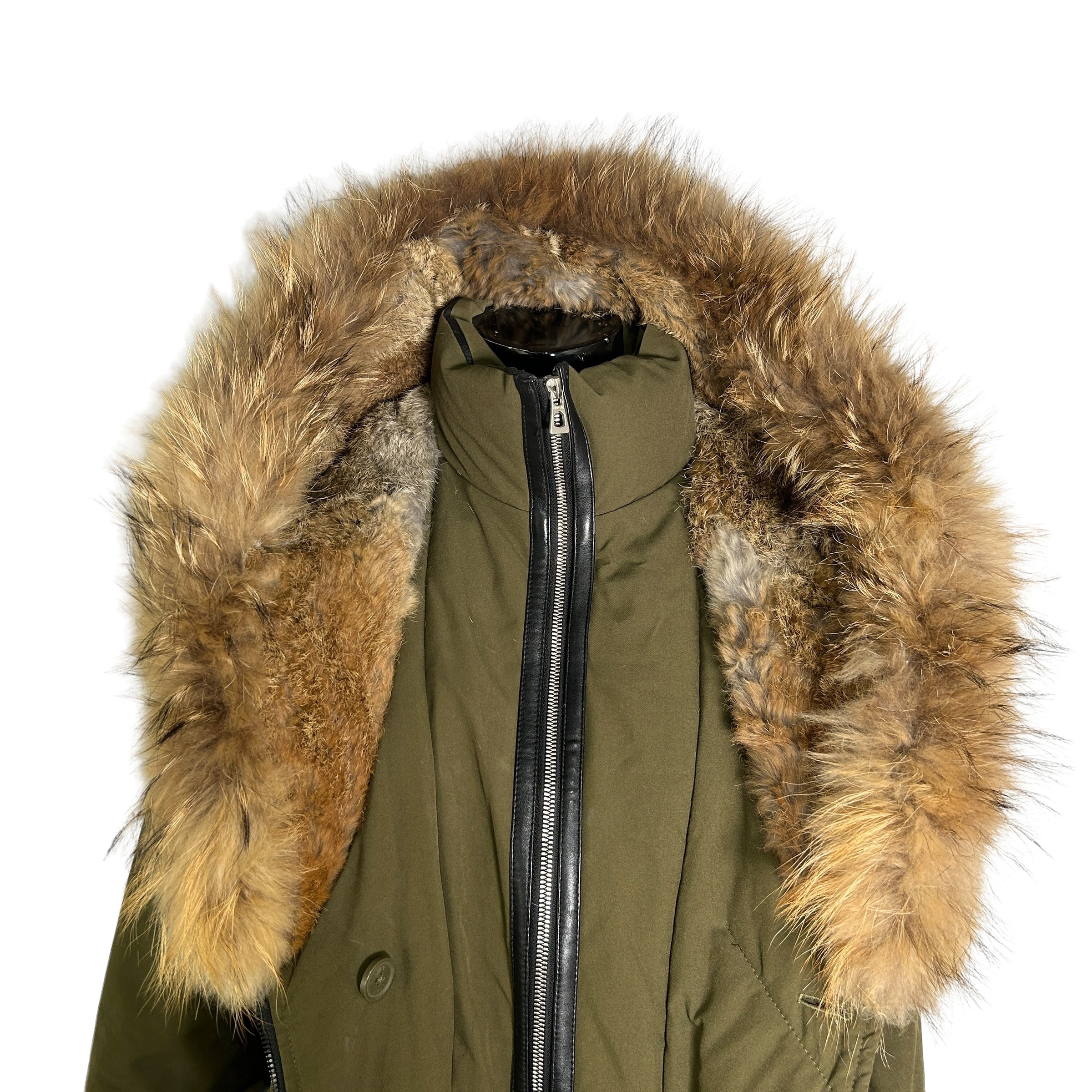 RUDSAK Olive Green Fox Fur Trimmed Long Down Coat