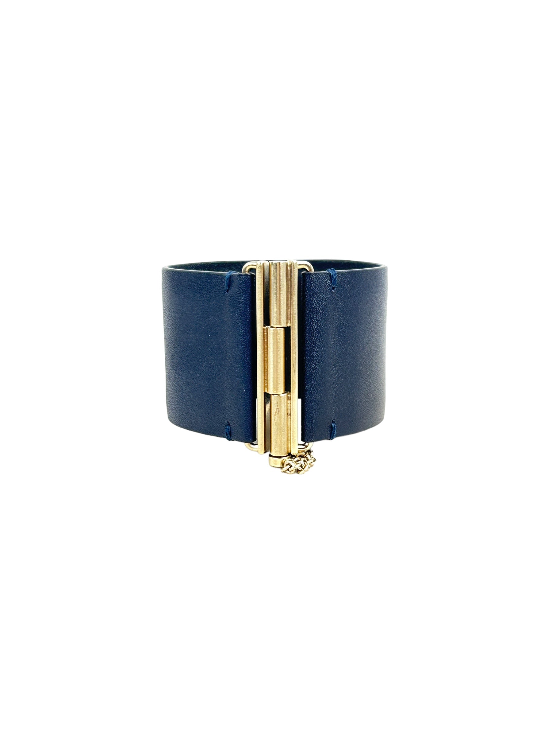 Exclusive Edition Navy Grained Leather CC Logo Cuff