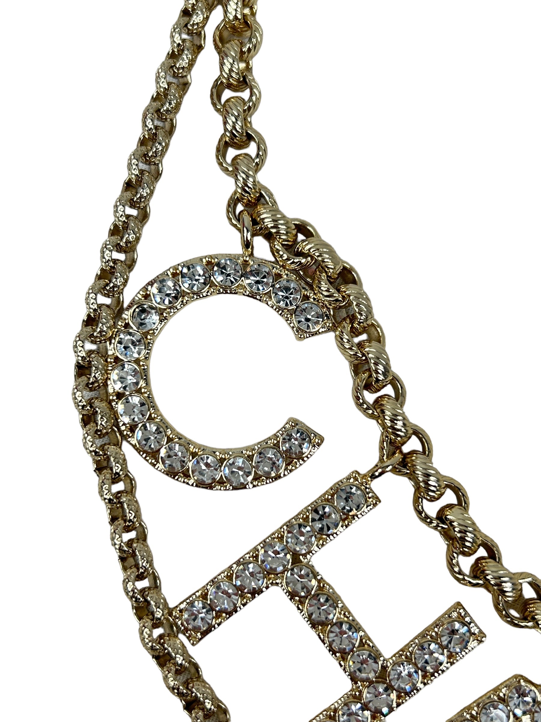 Limited Edition Gold Plated & Crystal Chanel Logo Chain Belt