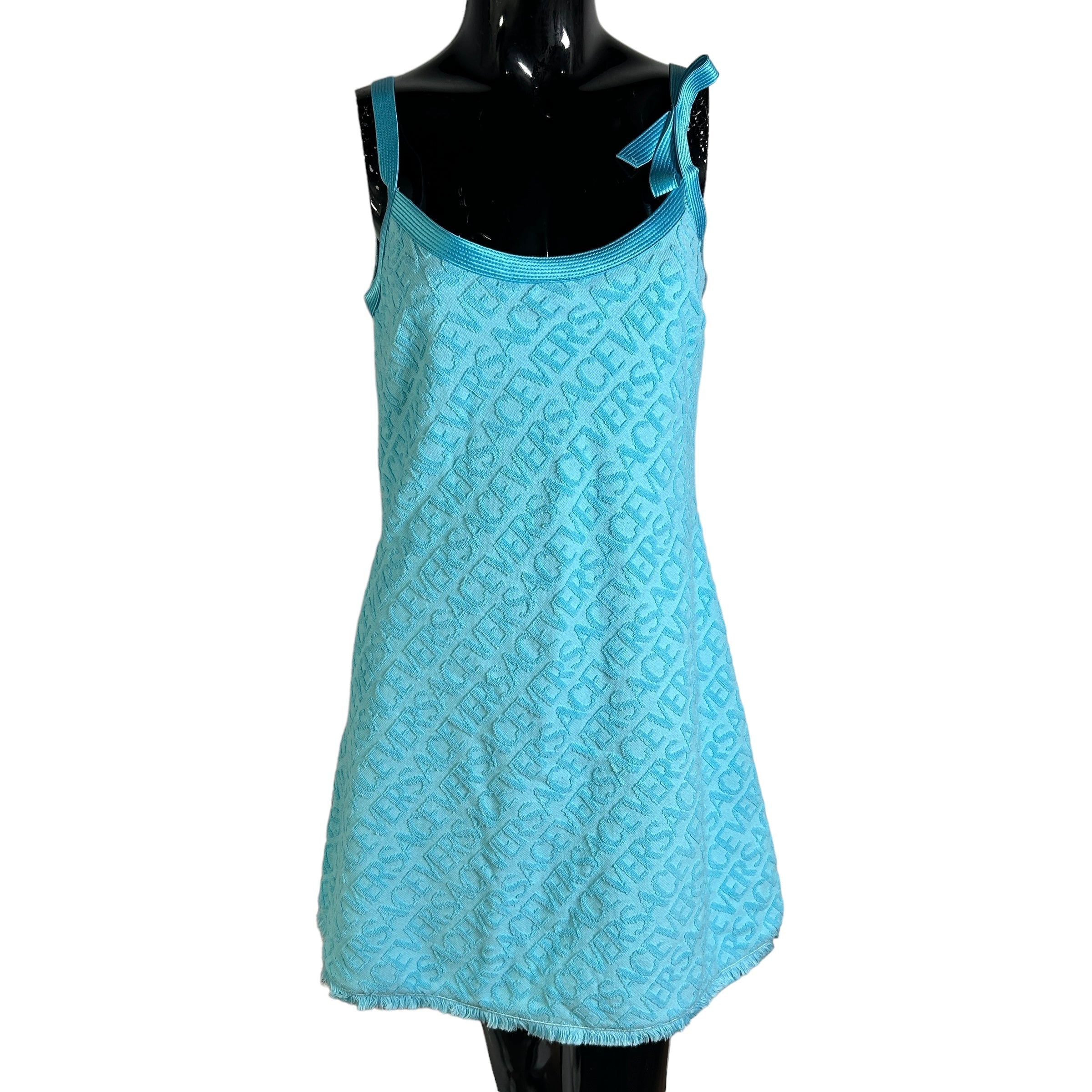 Light Blue Terry Cloth Logo Mini Slip Dress