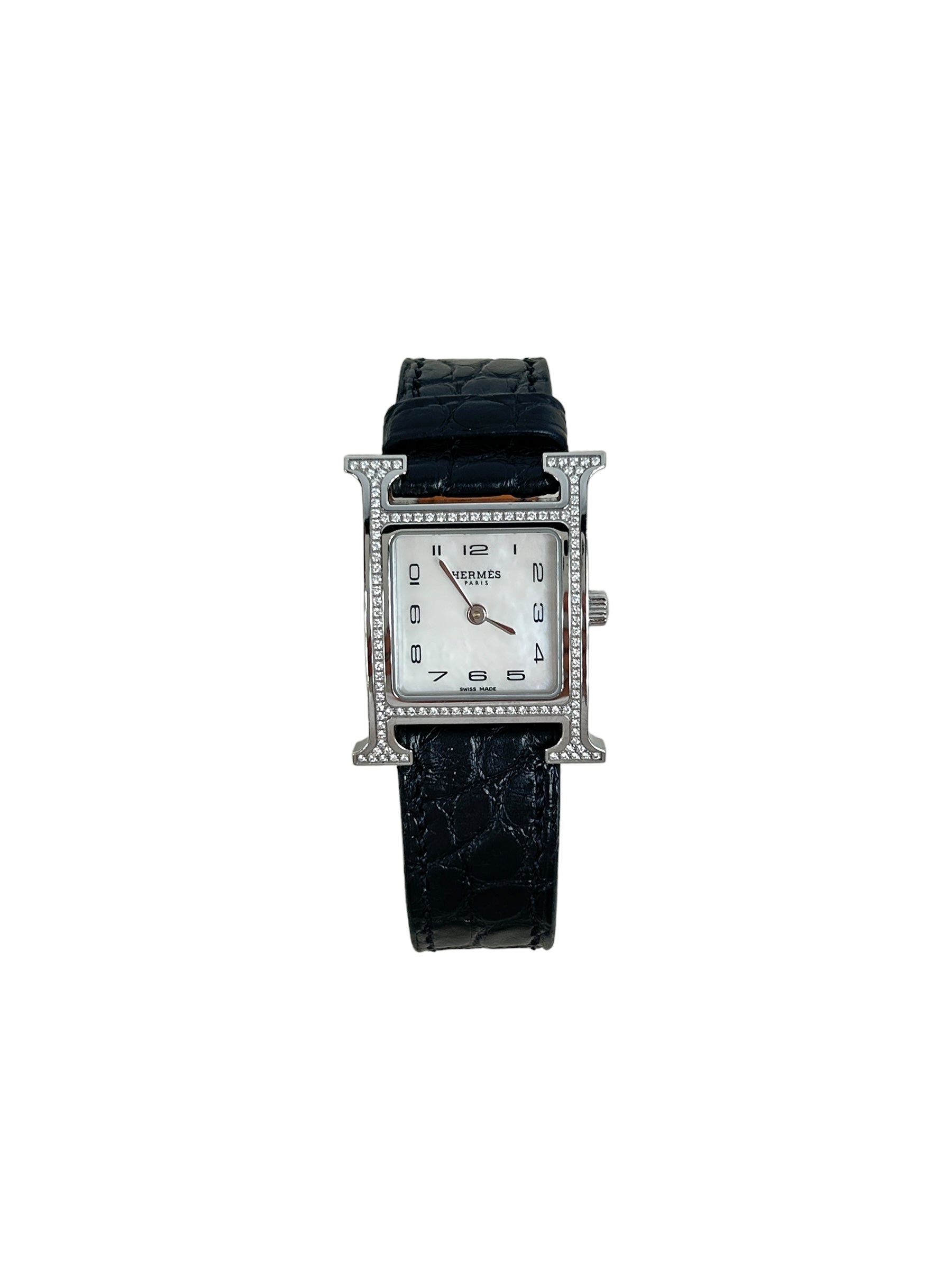 Heure H PM Acier VVS 116 (.24 ct) Diamond/ Mother of Pearl dial and Matte Alligator Strap watch in SHW