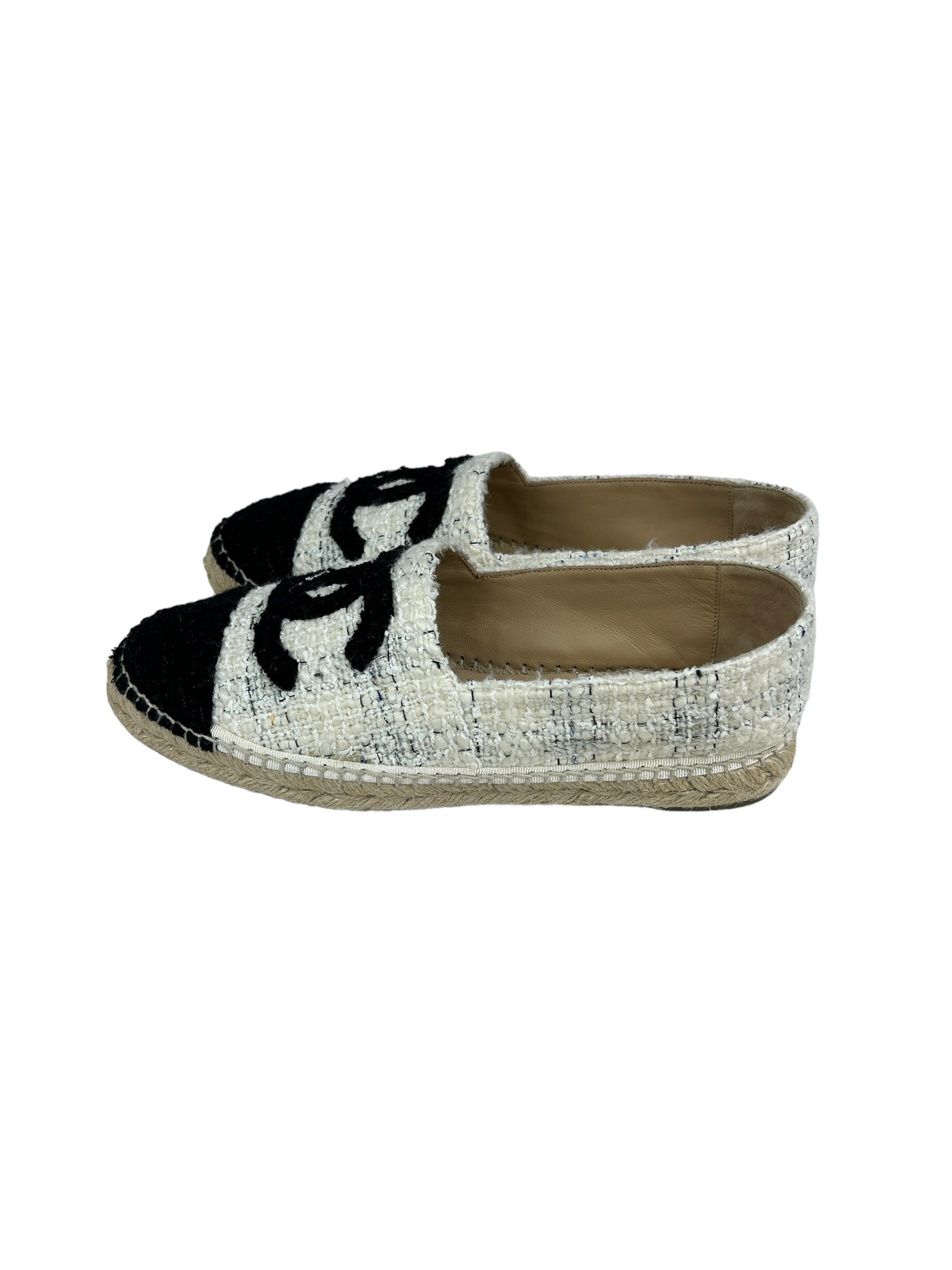 Black/ White Tweed Fabric Espadrilles