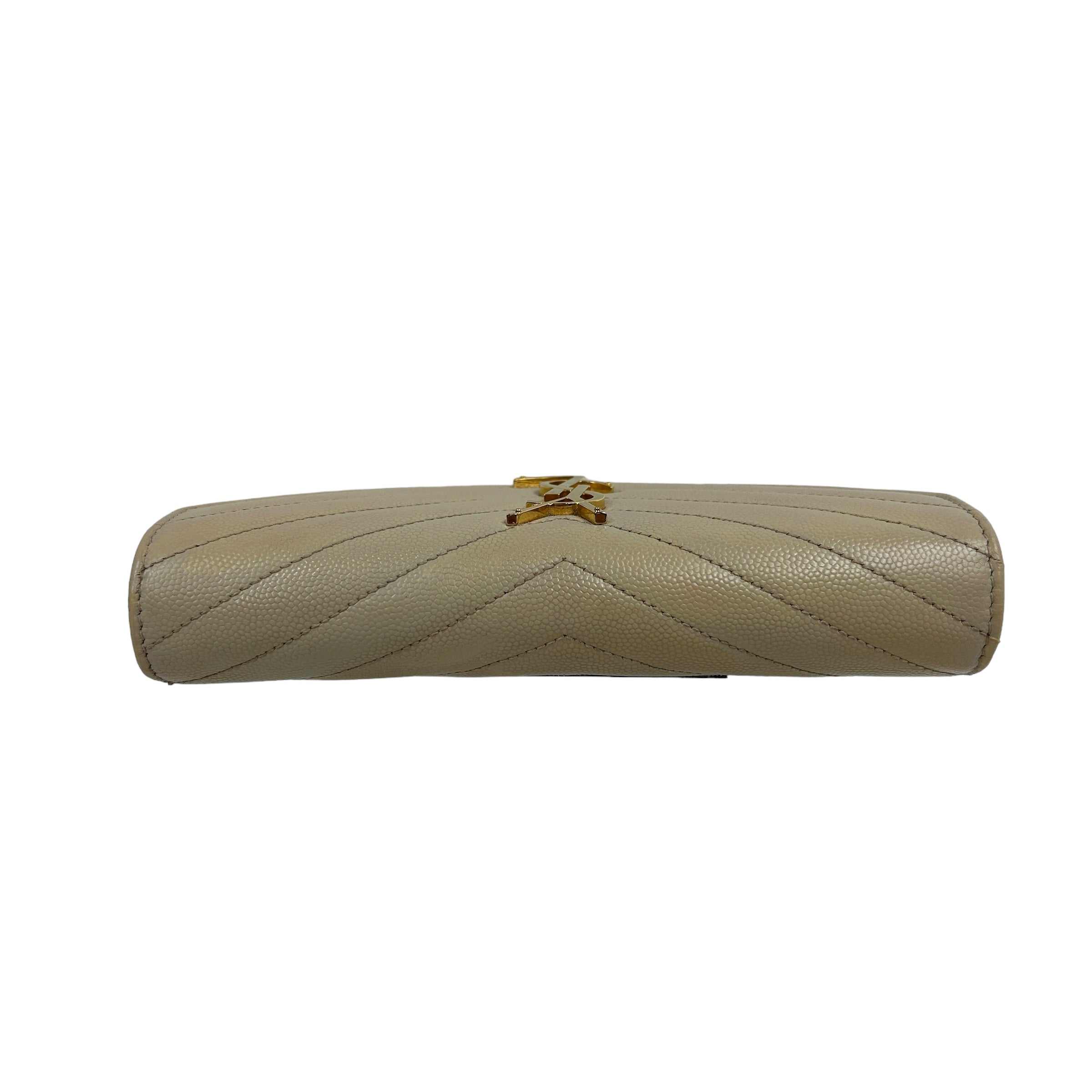 Grained Beige Chevron Leather Wallet w/GHW