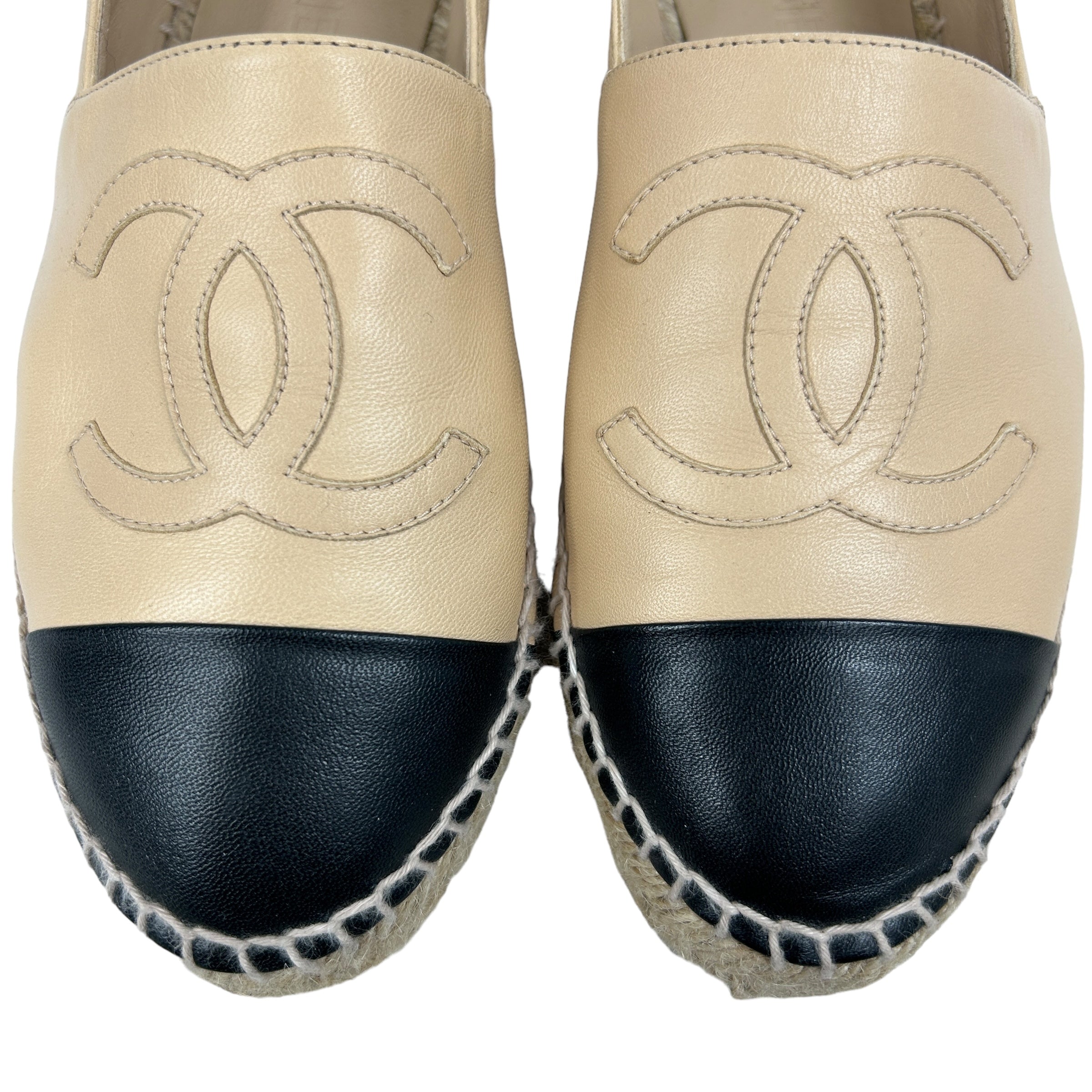 Two Tone Nude/Black Calfskin Leather Espadrilles