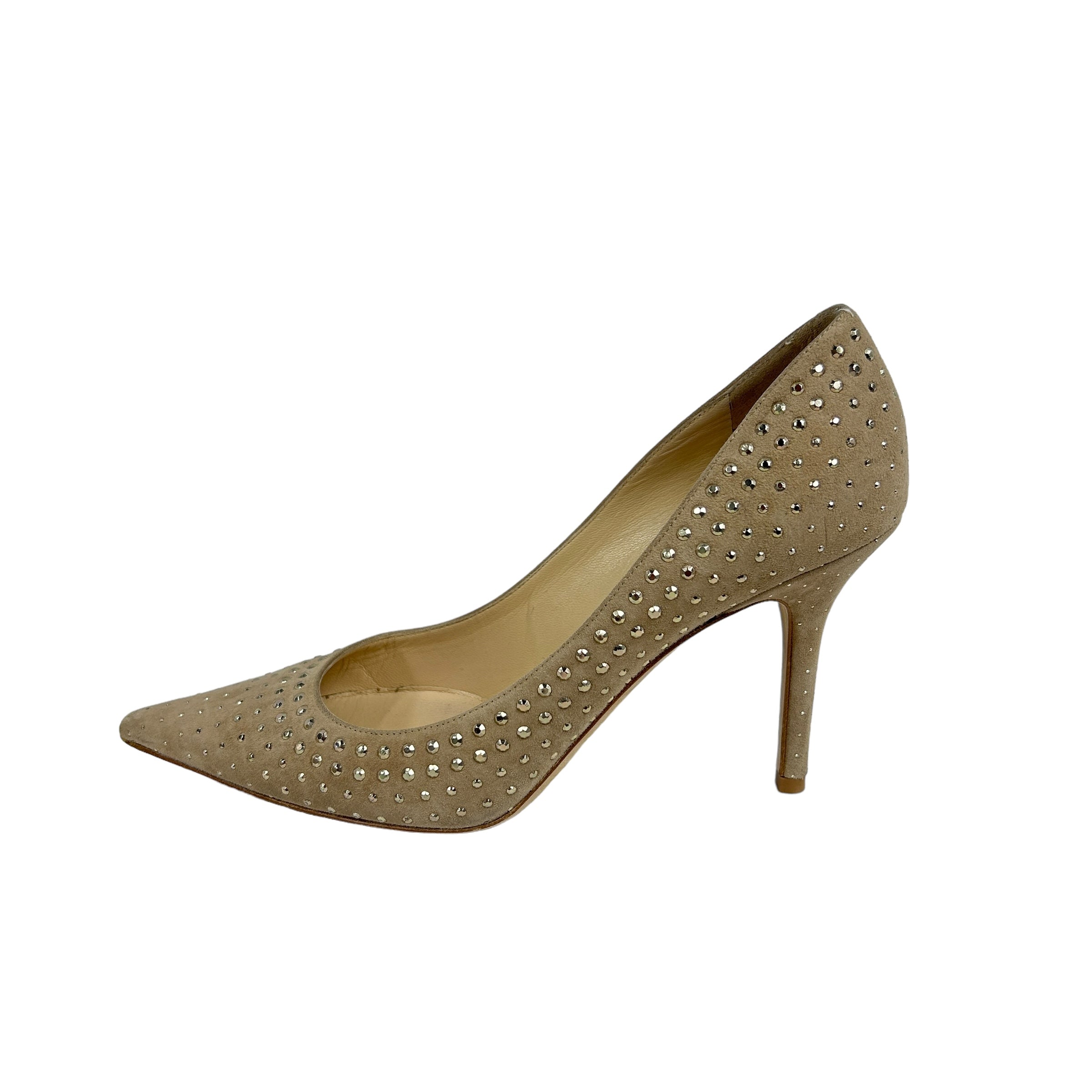 Agmicro Studded Suede Pointed Toe Heel Pumps