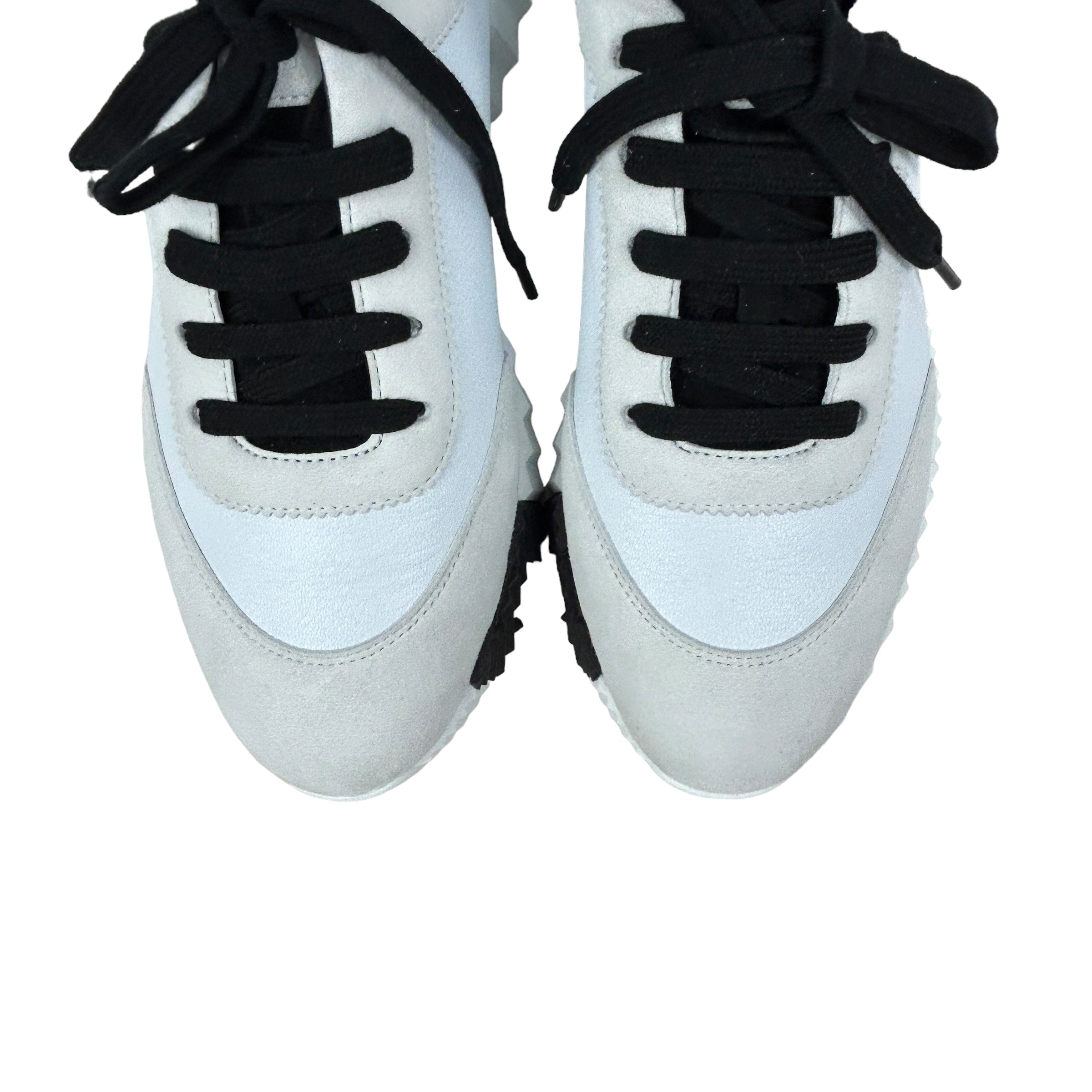 White/Black Suede/ Grained Goatskin Bouncing Sneakers