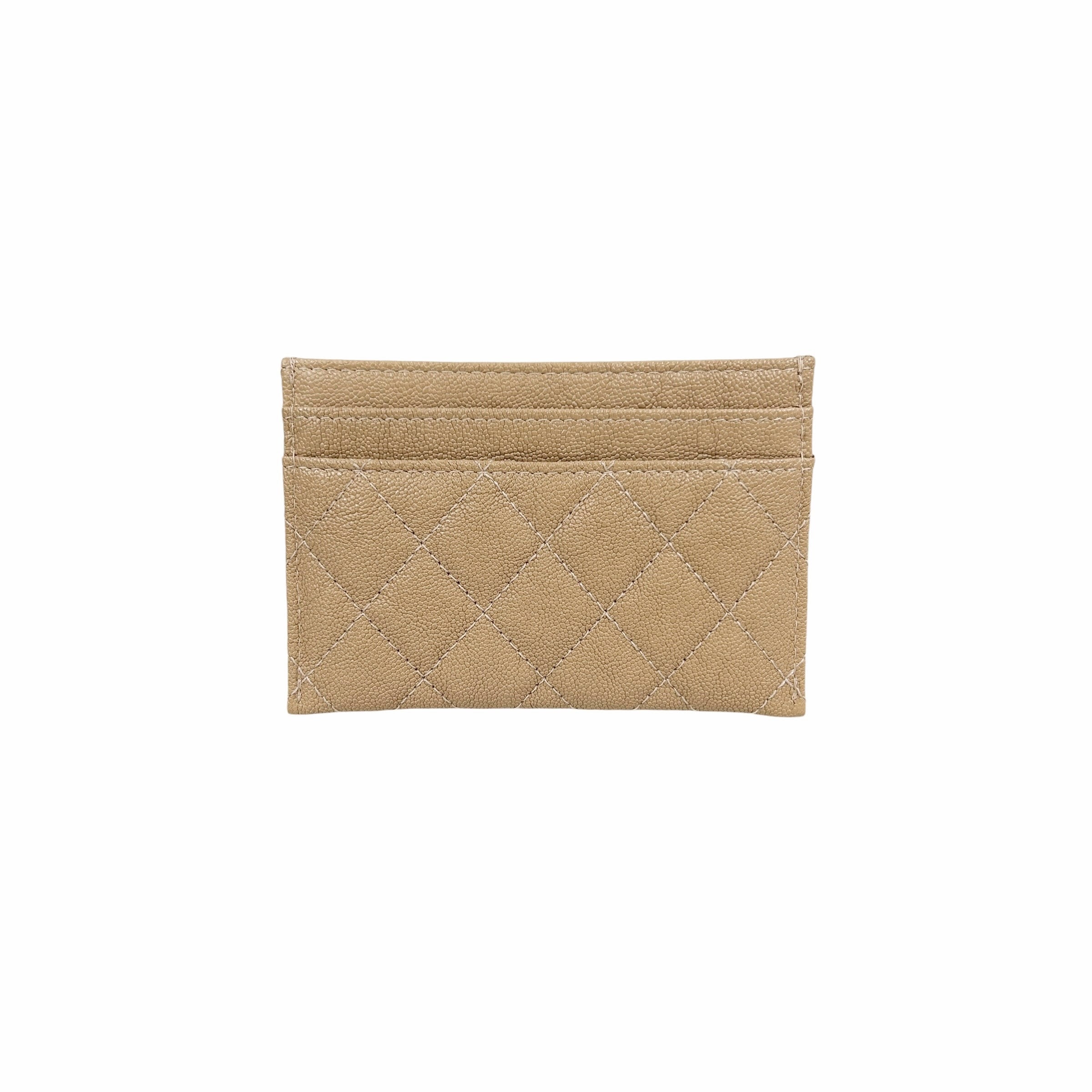 Beige Caviar Quilted Boy Card Holder W/AGHW