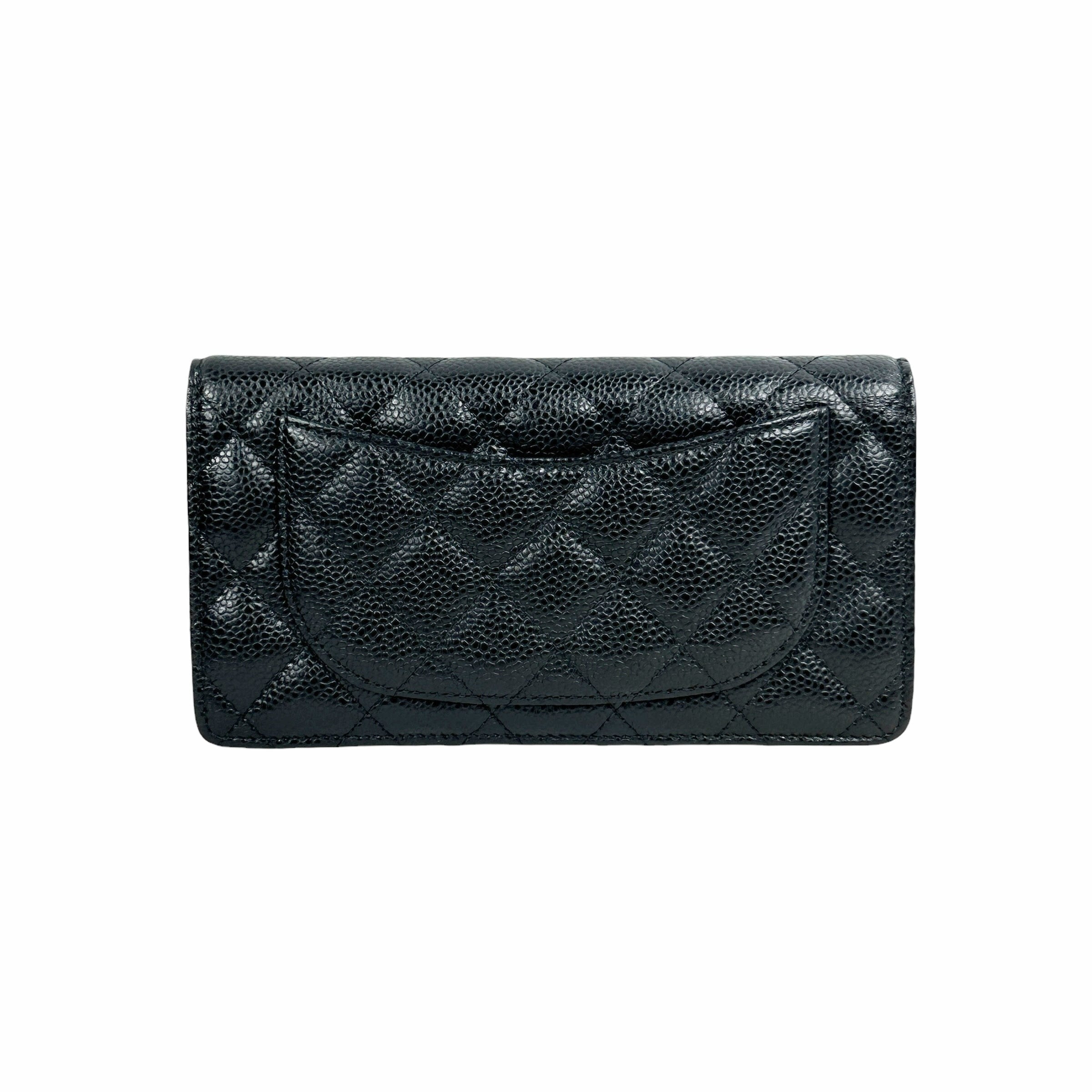 Black Caviar Quilted Yen Long Wallet W/GHW