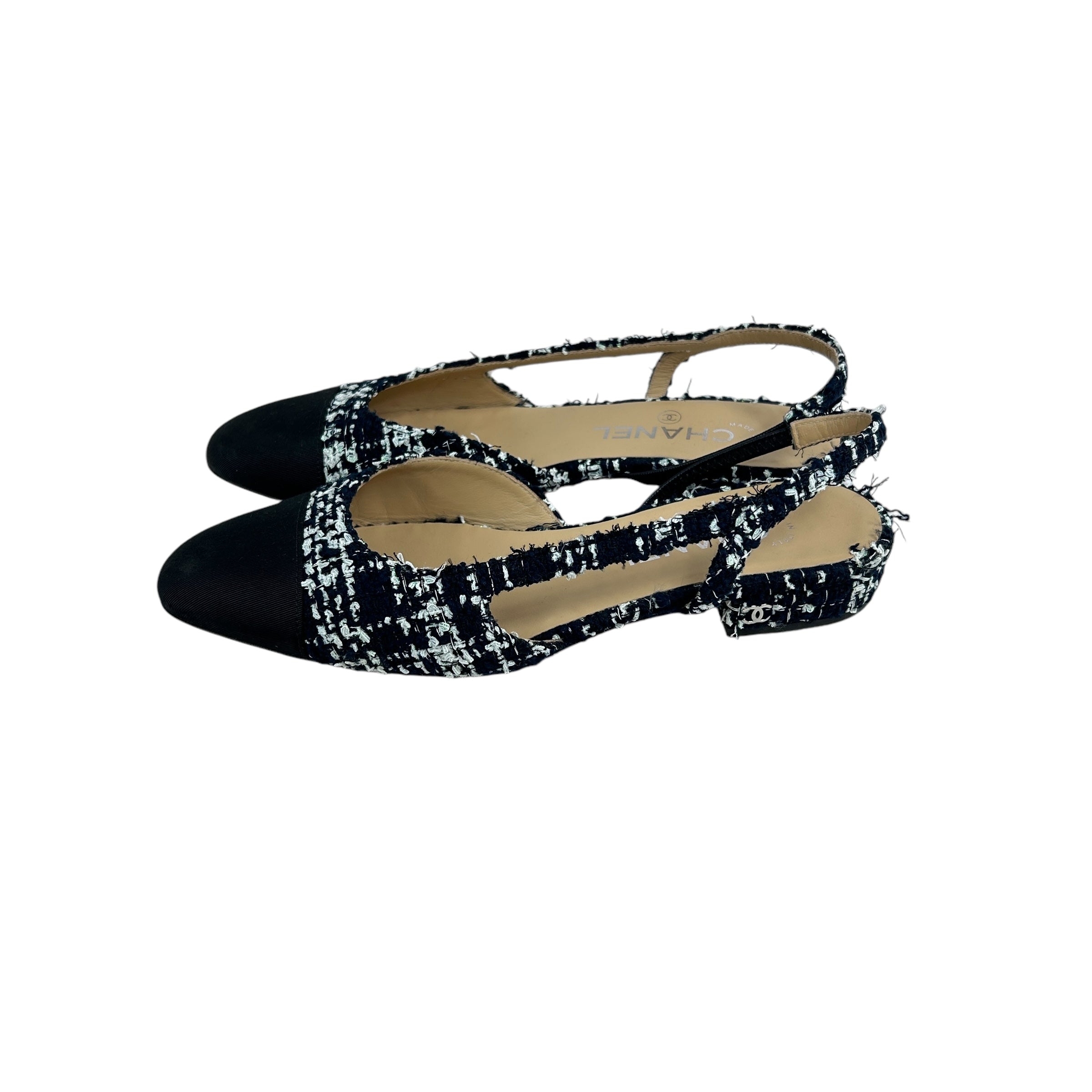 Black/White Sparkle Tweed Toe Cap Kitten Heels w/SHW