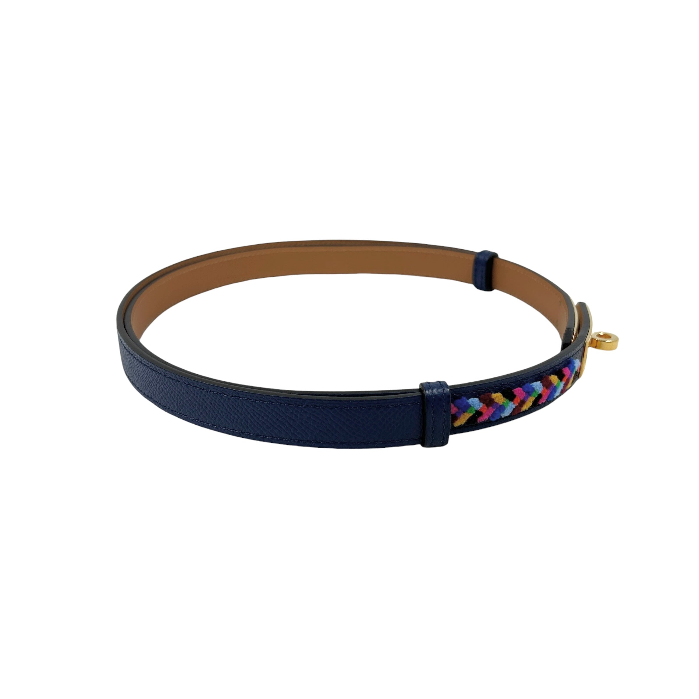 Navy Epsom w/Multi Coloured Velvet 18 PM Belt w/GHW