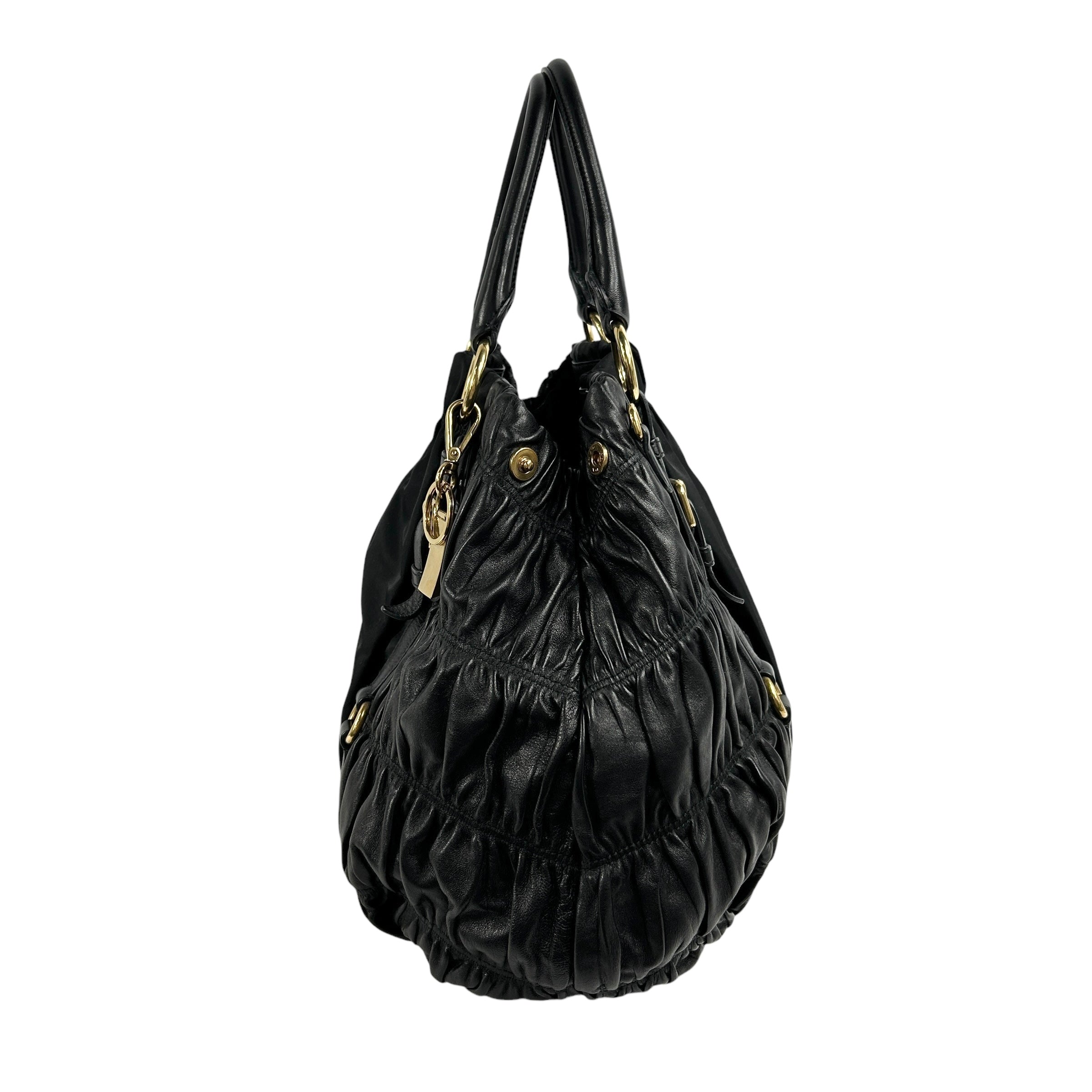 Black Nappa & Nylon Gaufre Tote w/GHW