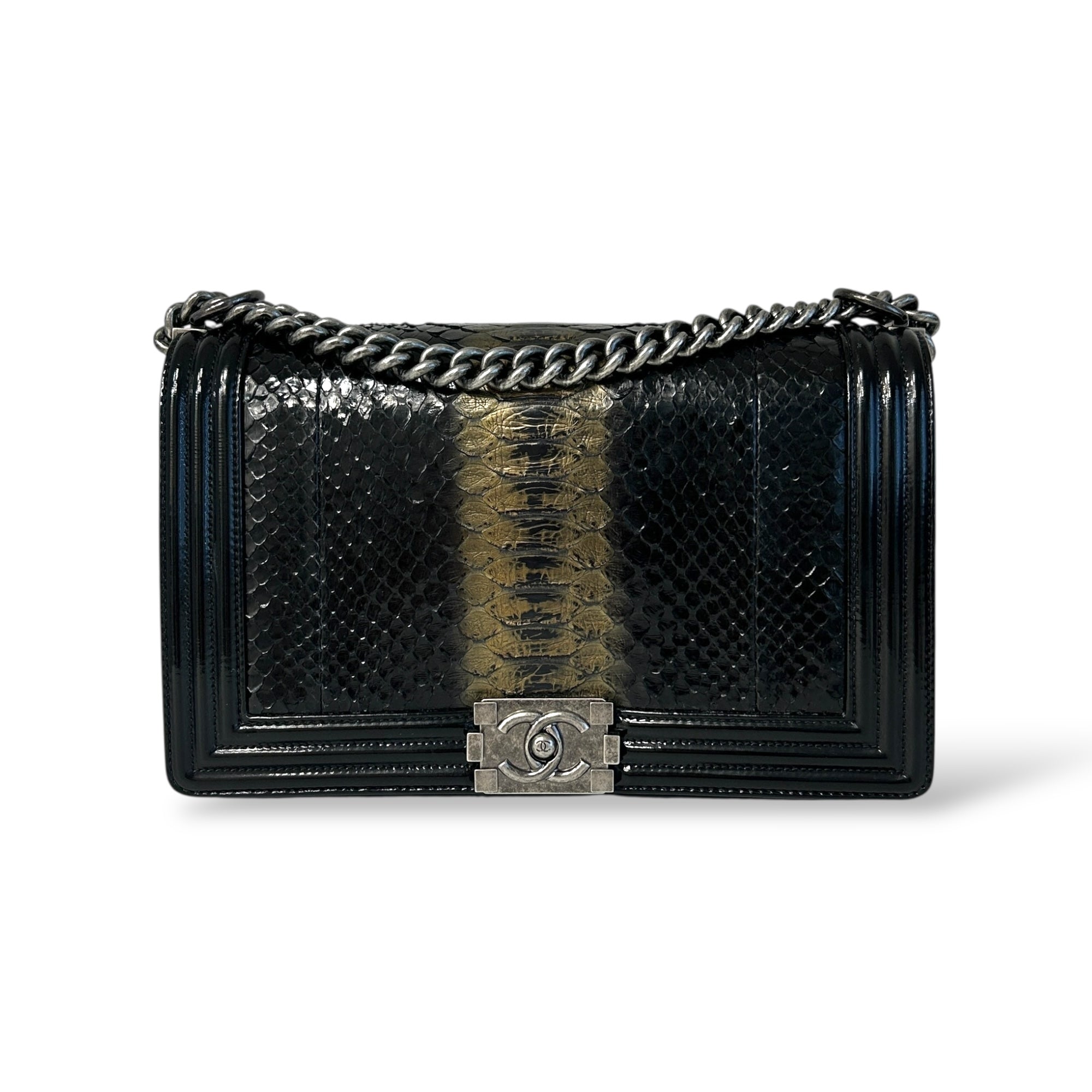 Black Gold Python/Patent Leather (New Medium) Boy Bag w/RHW