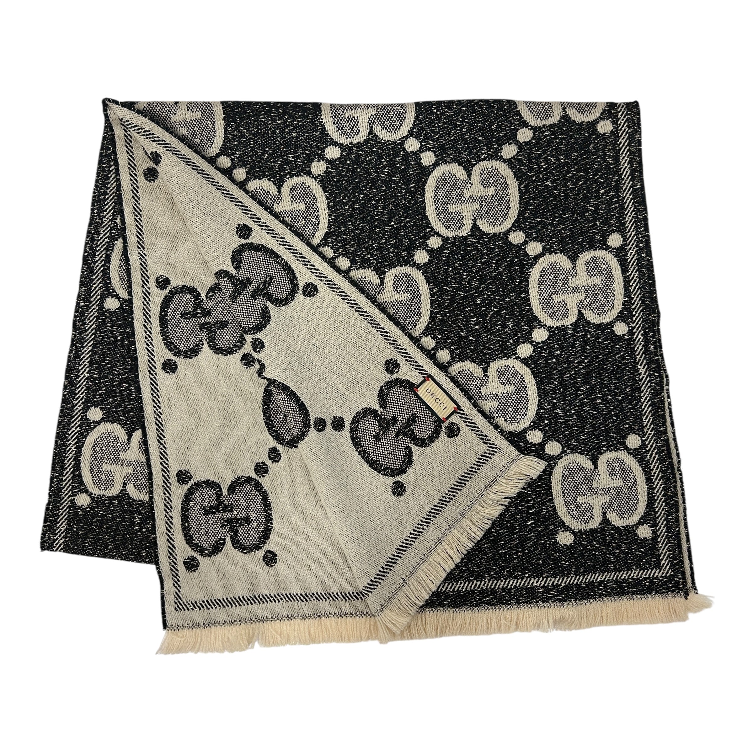 Grey/Beige/Gold GG Jacquard Wool Scarf