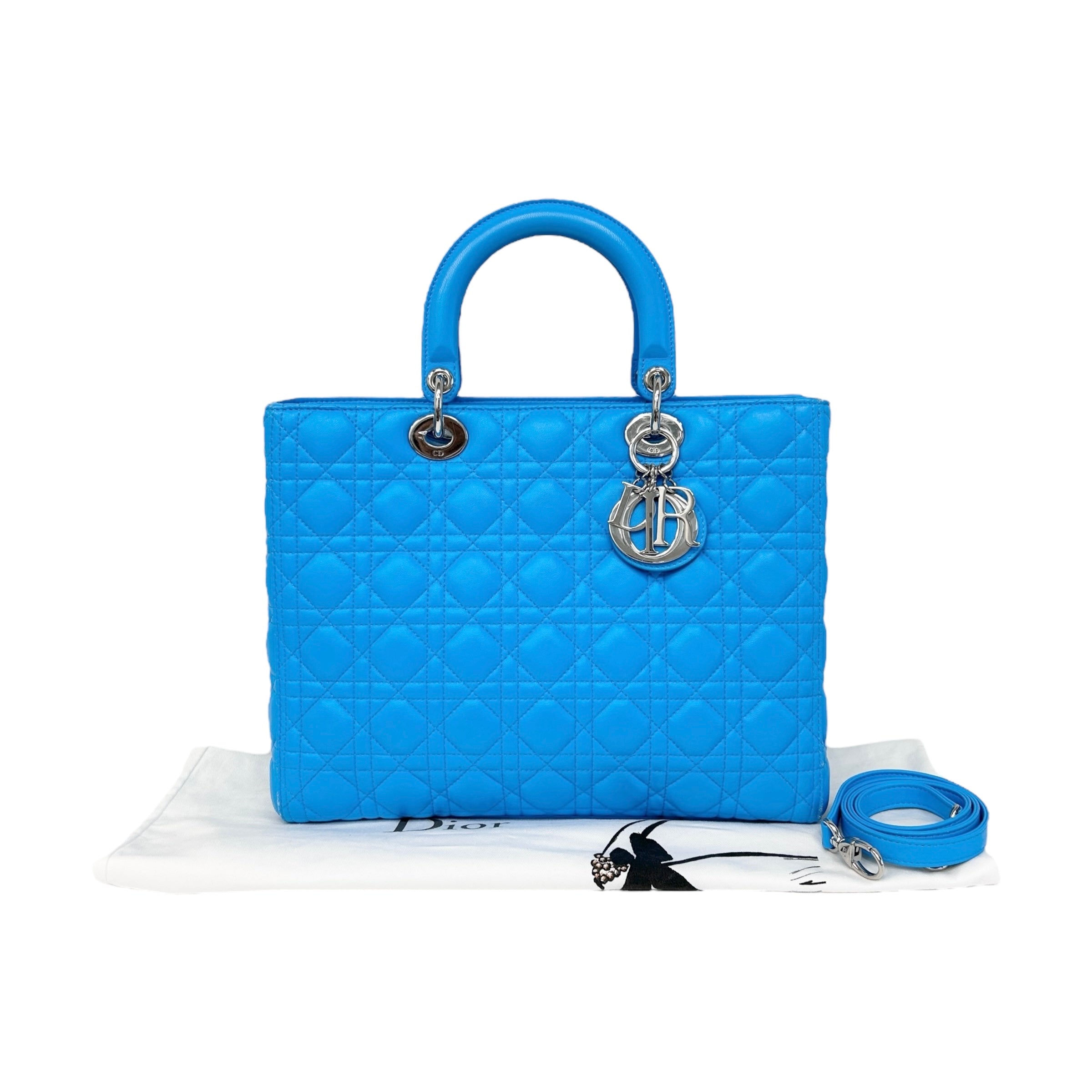 Blue Cannage Quilted Leather Large Lady Dior Bag w/SHW