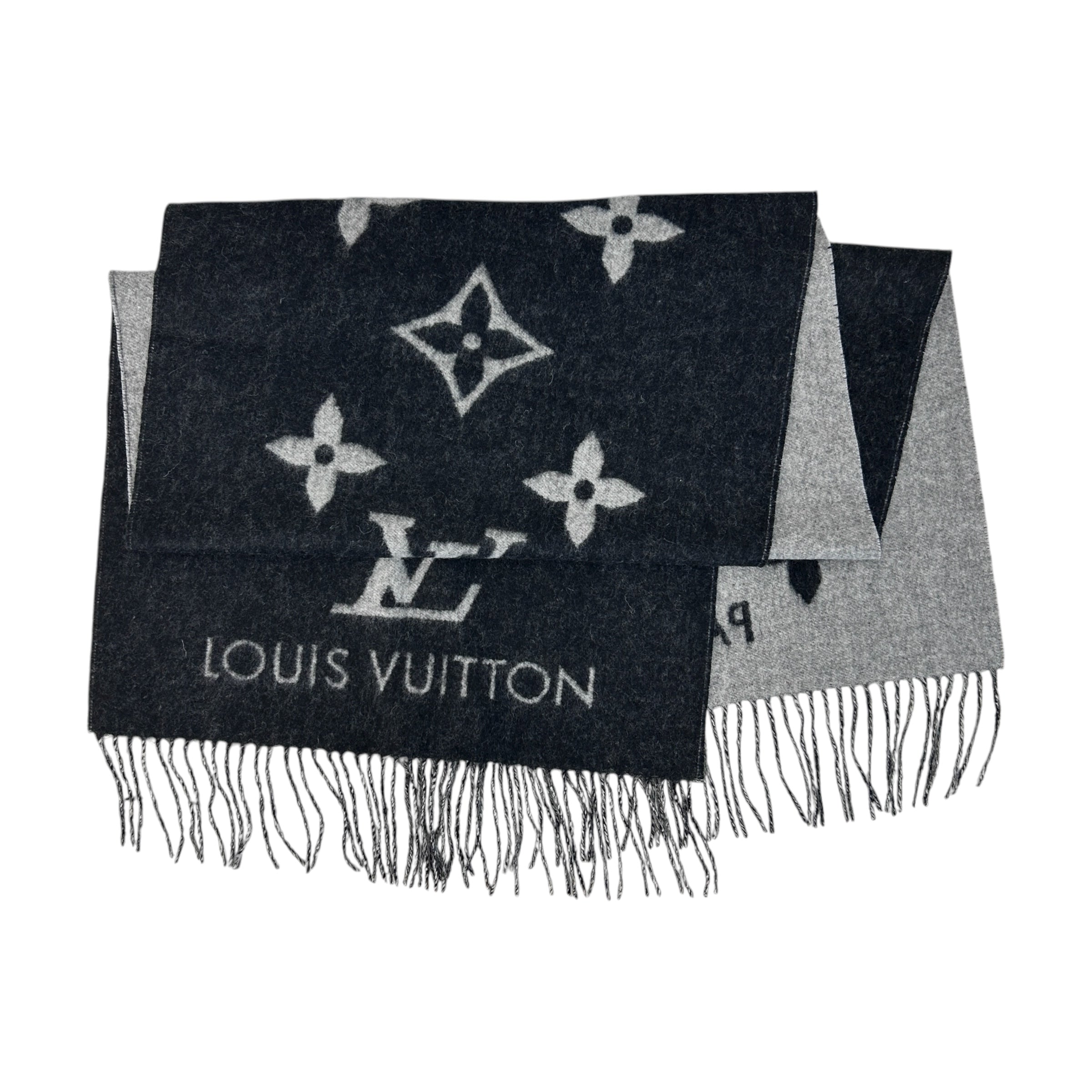 Black/Gray 100% Cashmere Monogram Reykjavik Scarf