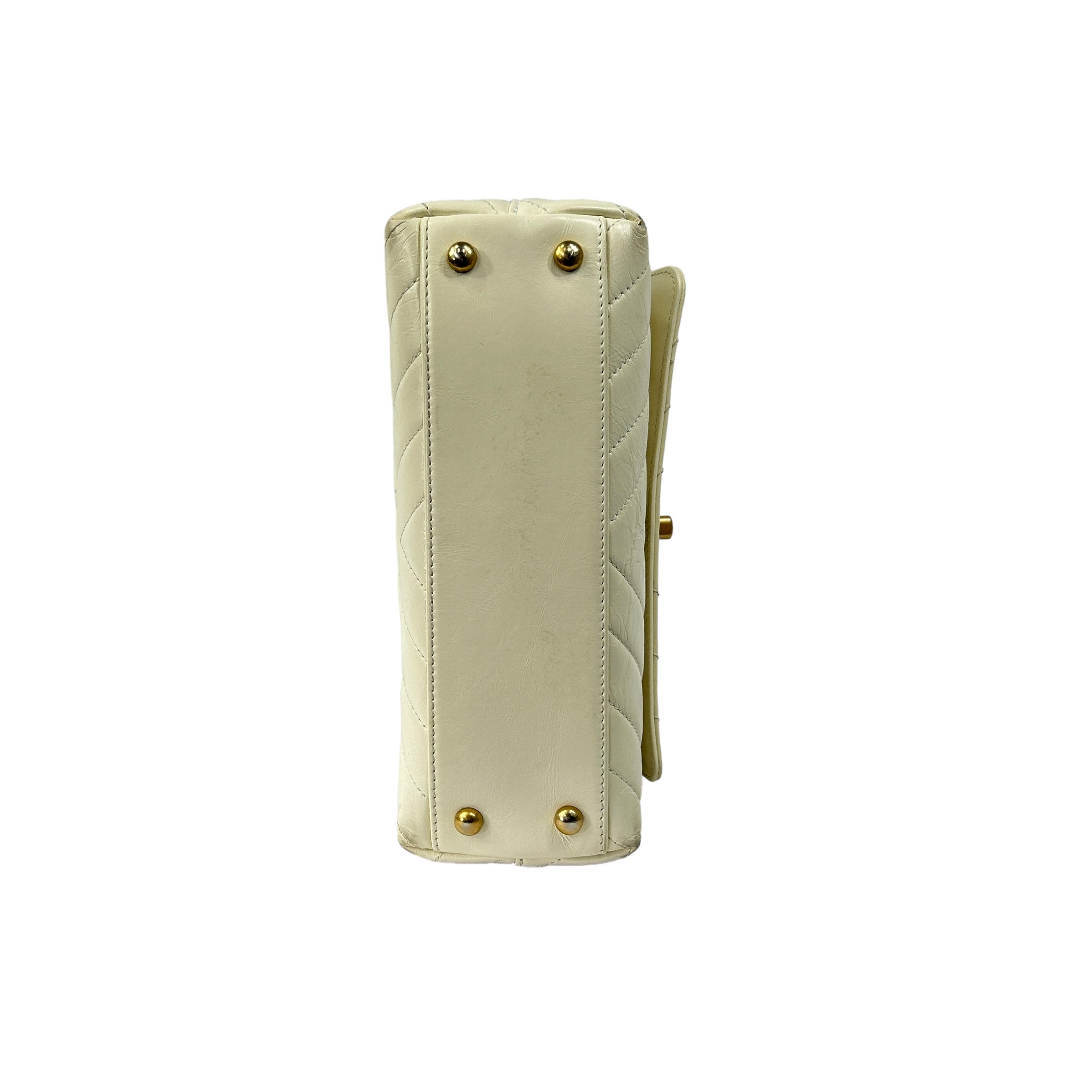 White Chevron Leather Lizard Beige Small Coco Handle