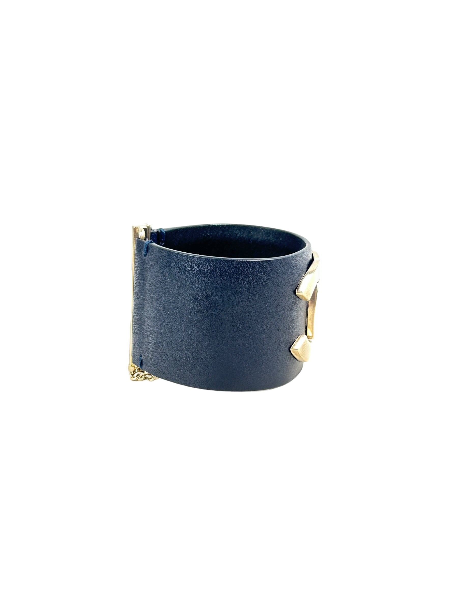 Exclusive Edition Navy Grained Leather CC Logo Cuff