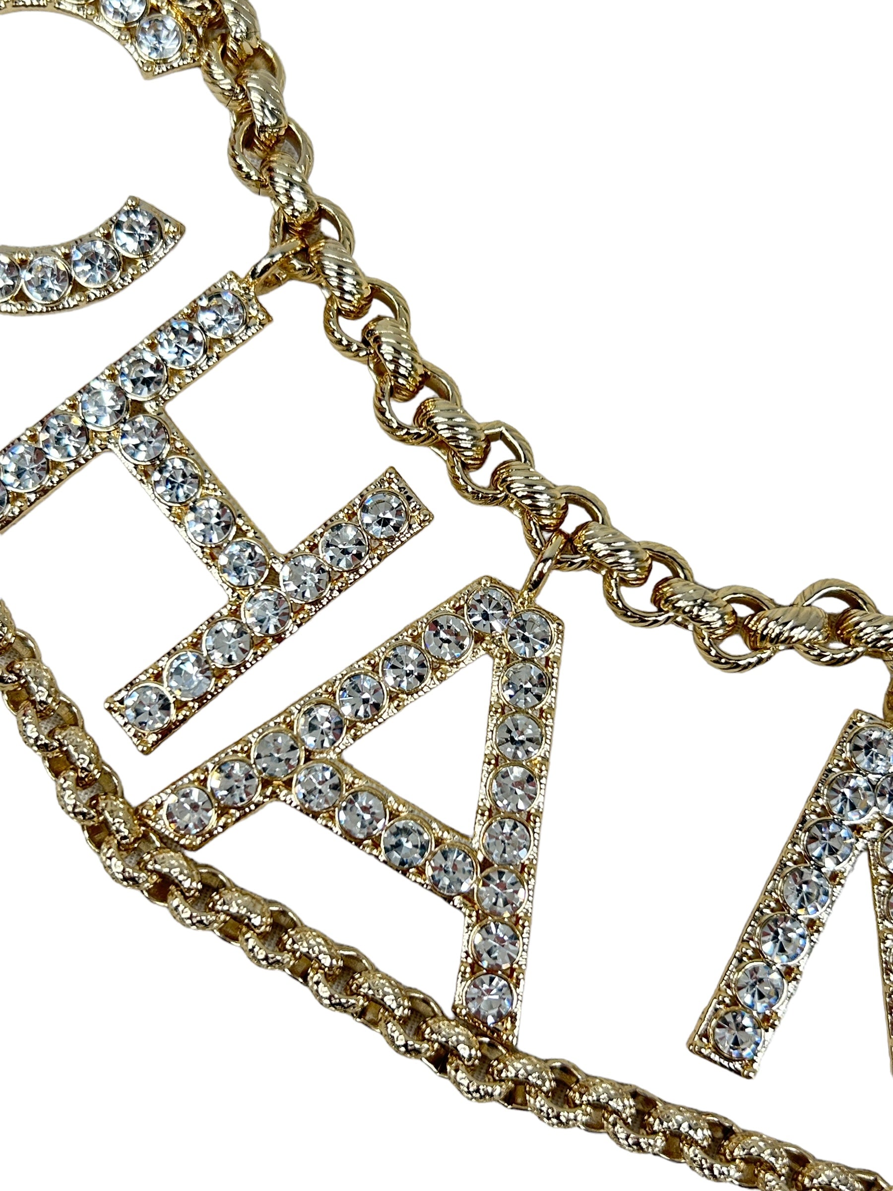 Limited Edition Gold Plated & Crystal Chanel Logo Chain Belt