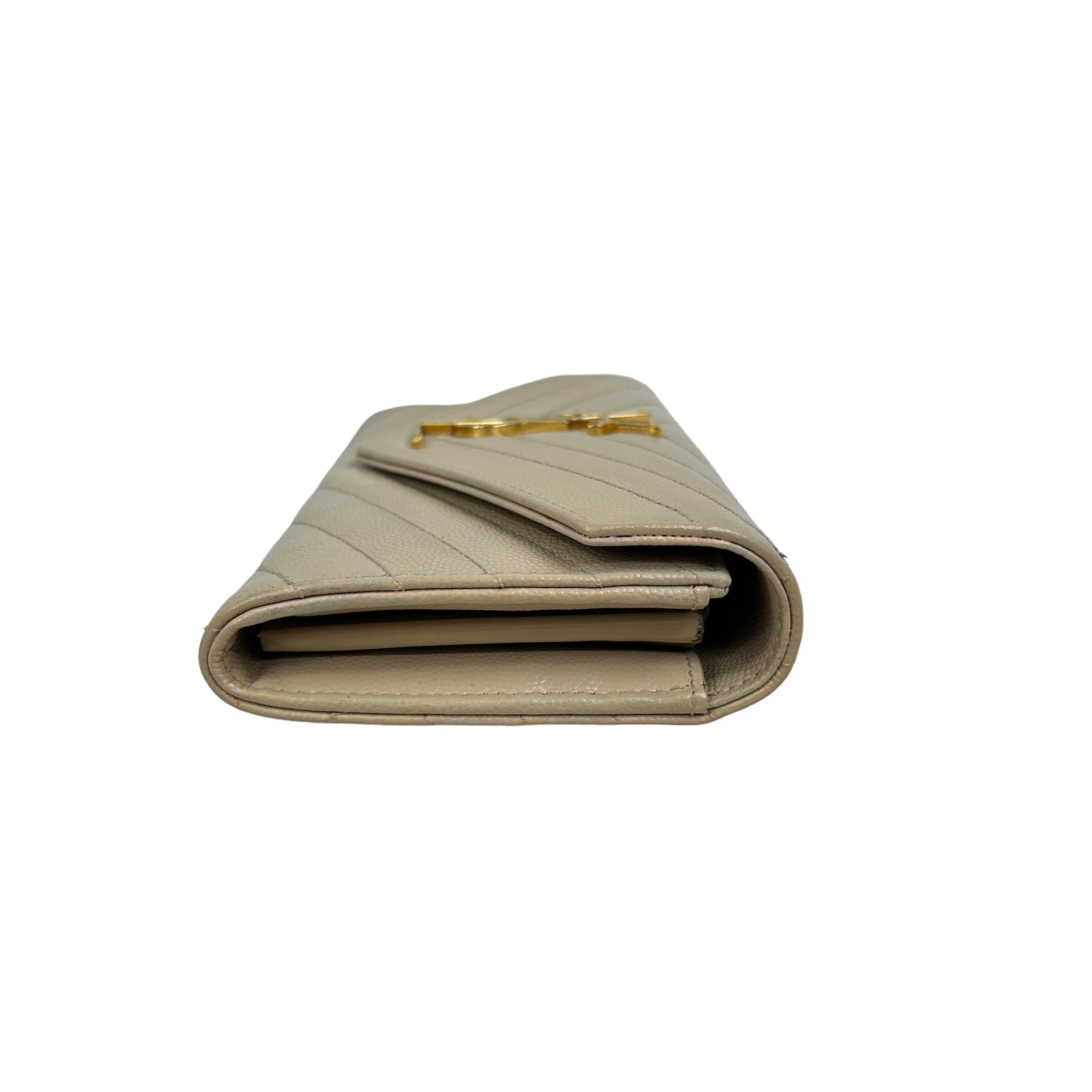 Grained Beige Chevron Leather Wallet w/GHW