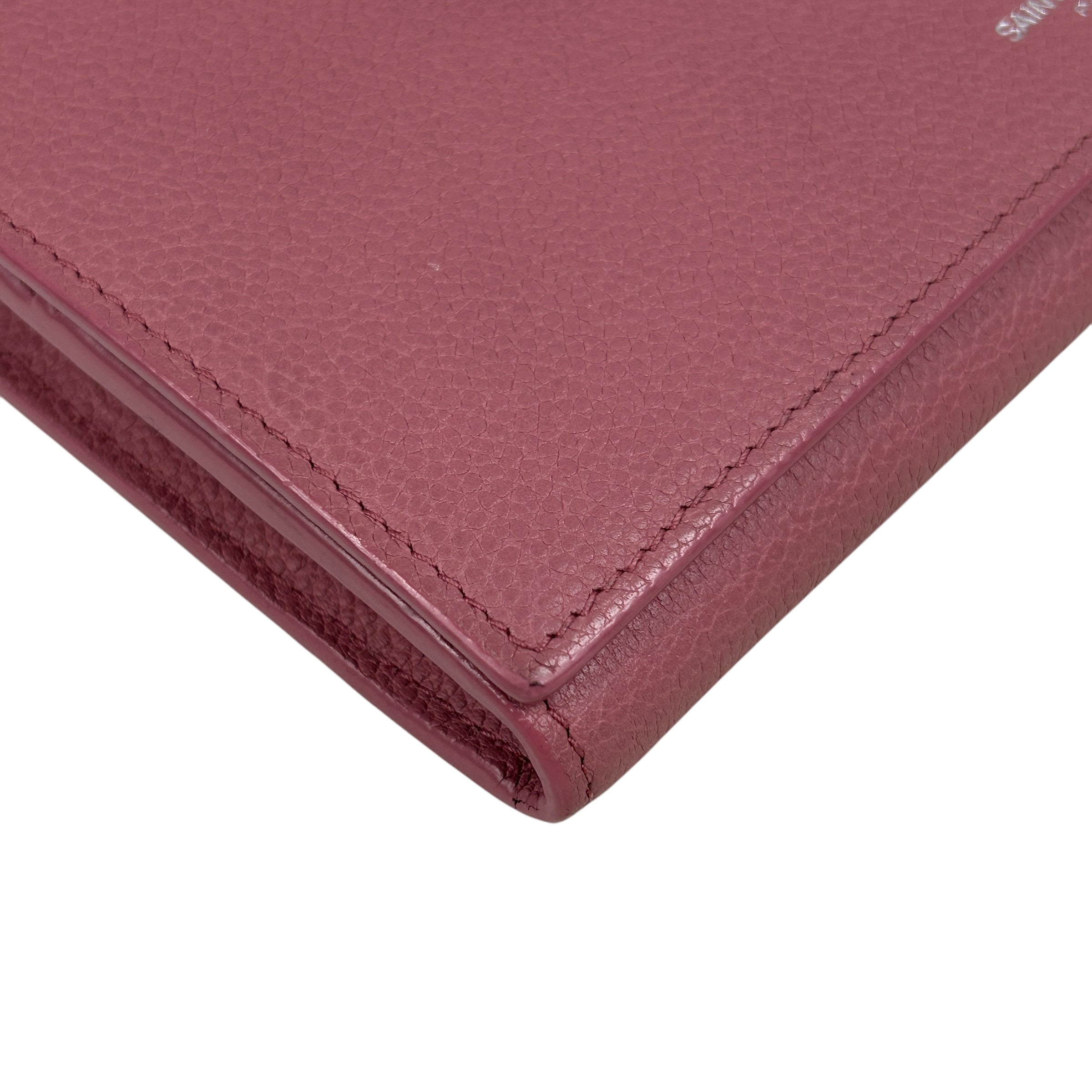 Pink Grained Calfskin Leather Long Wallet w/SHW