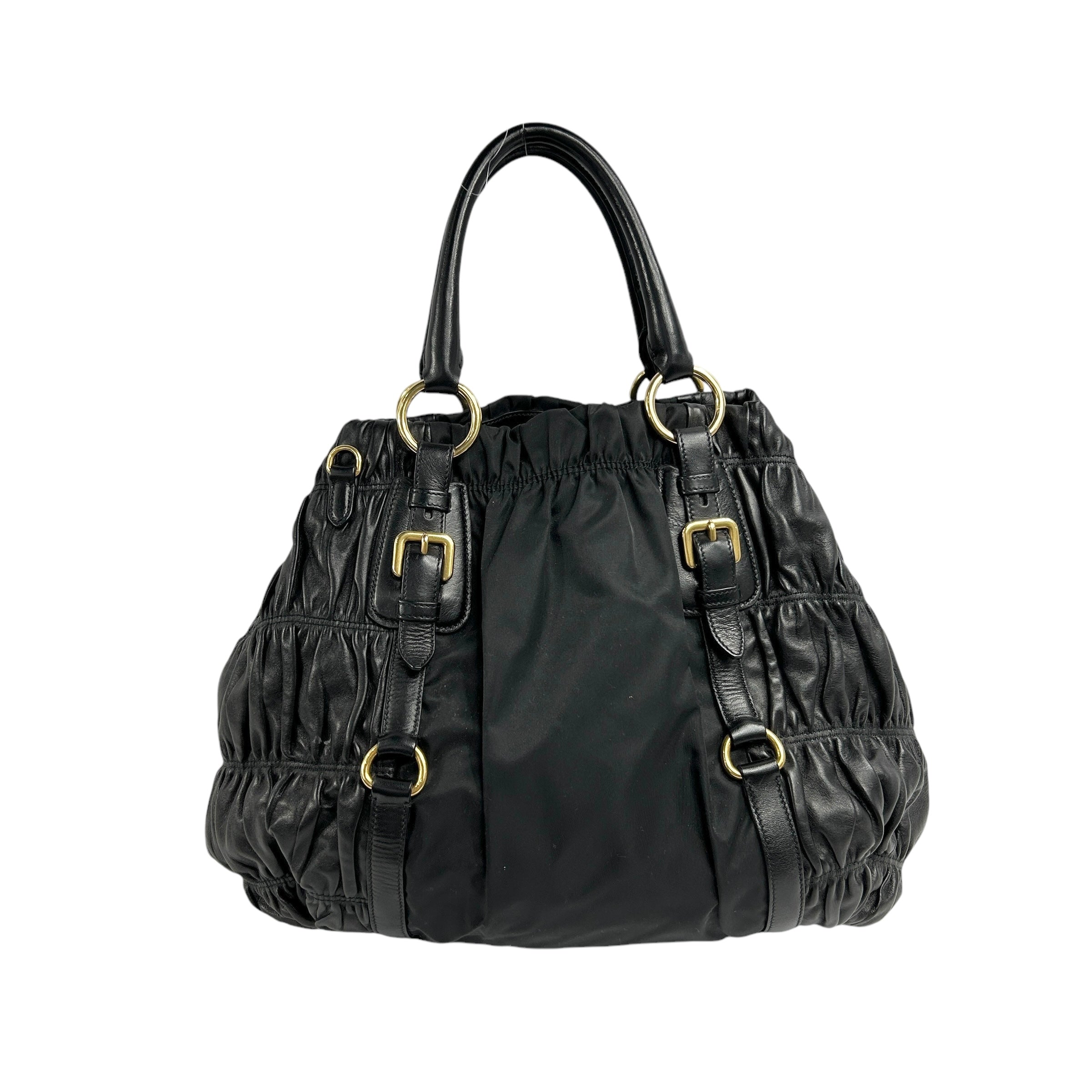 Black Nappa & Nylon Gaufre Tote w/GHW