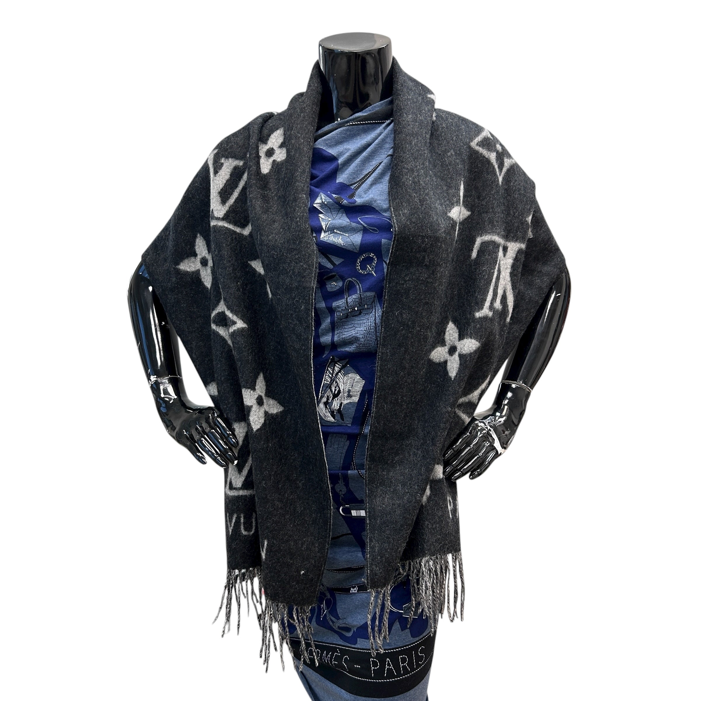 Black/Gray 100% Cashmere Monogram Reykjavik Scarf