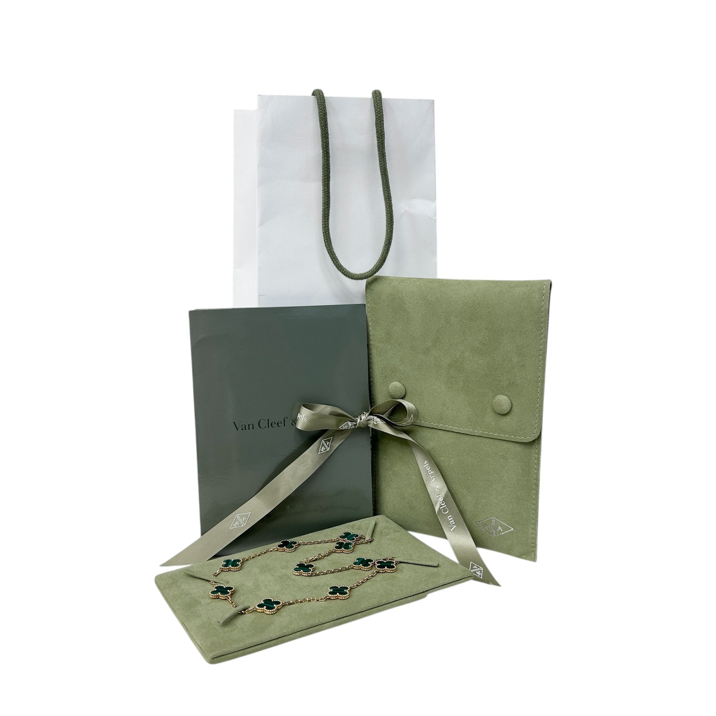 Malachite Vintage Alhambra 10-Motif Necklace w/18K GHW