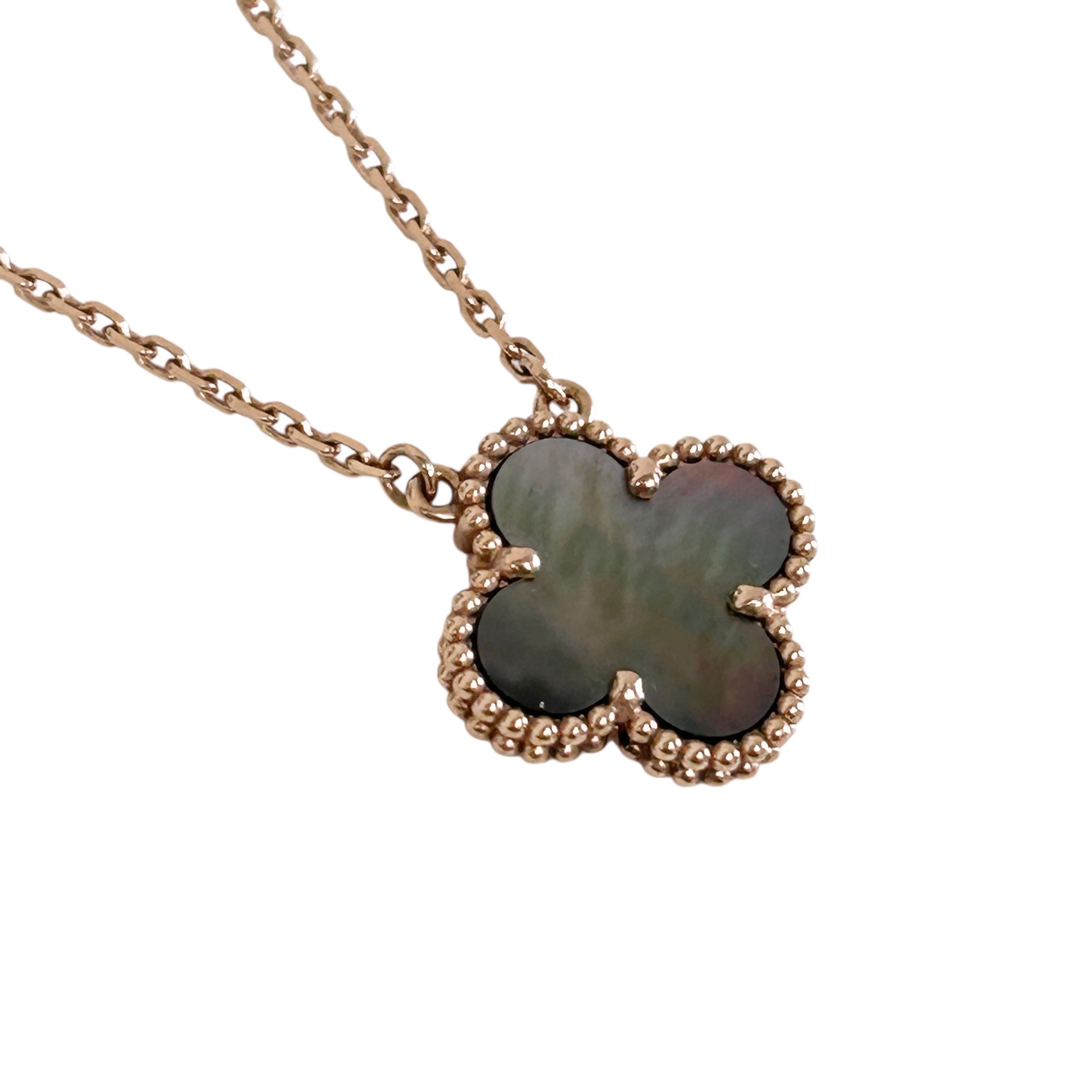 Grey Mother Of Pearl Vintage Alhambra Pendant Necklace w/RGHW