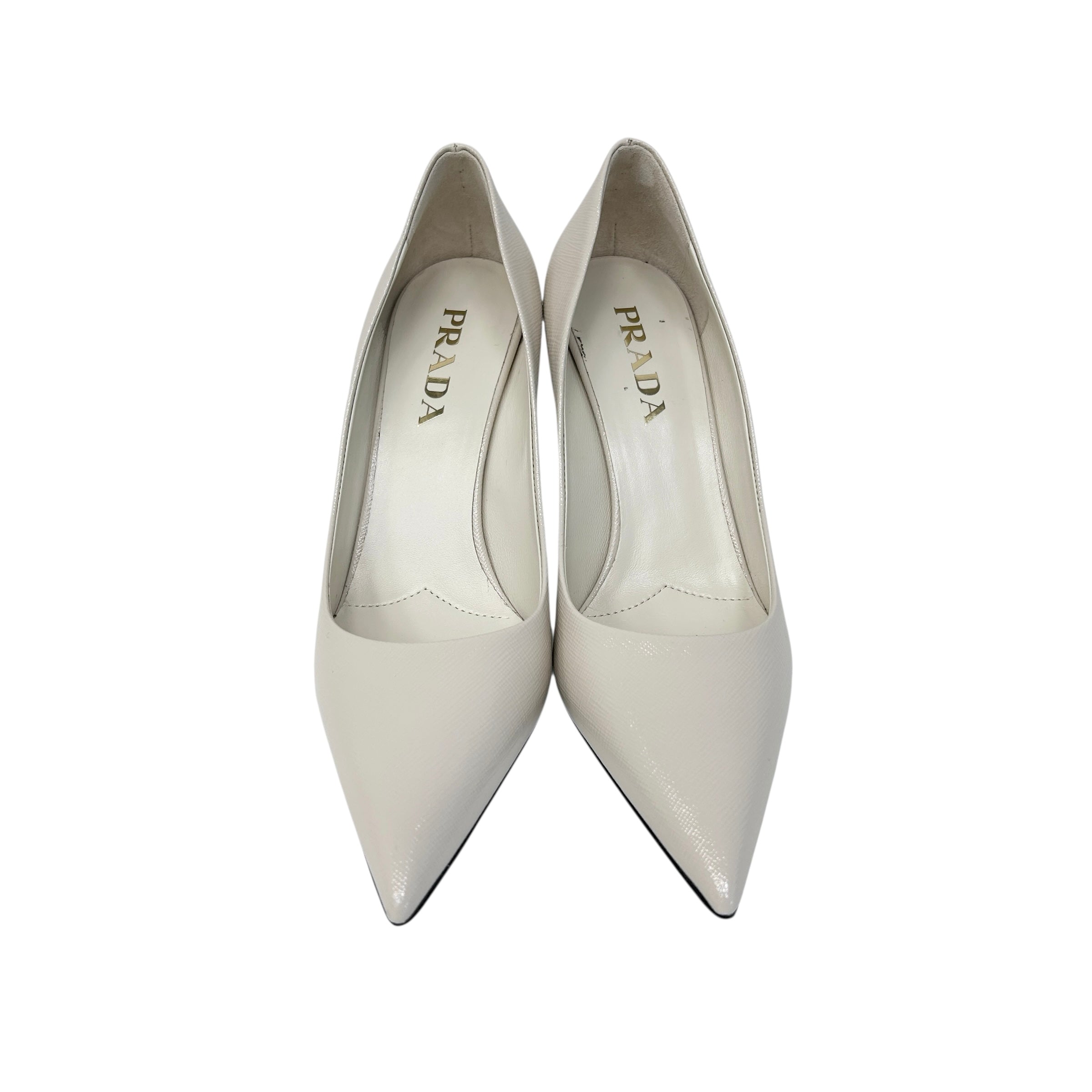 Cream Saffiano Pointed Toe Pumps
