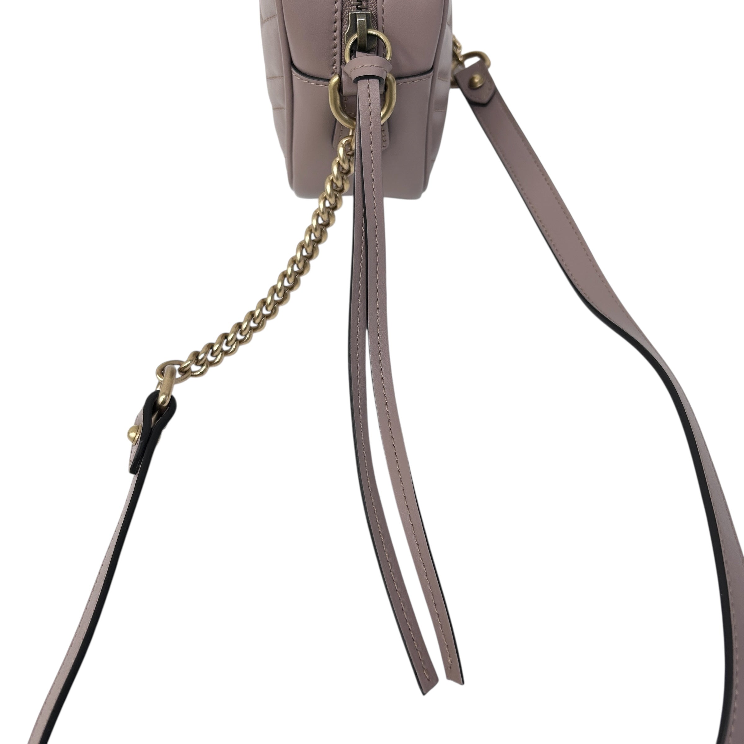 Taupe Quilted Leather Marmont Mini Camera Bag w/GHW