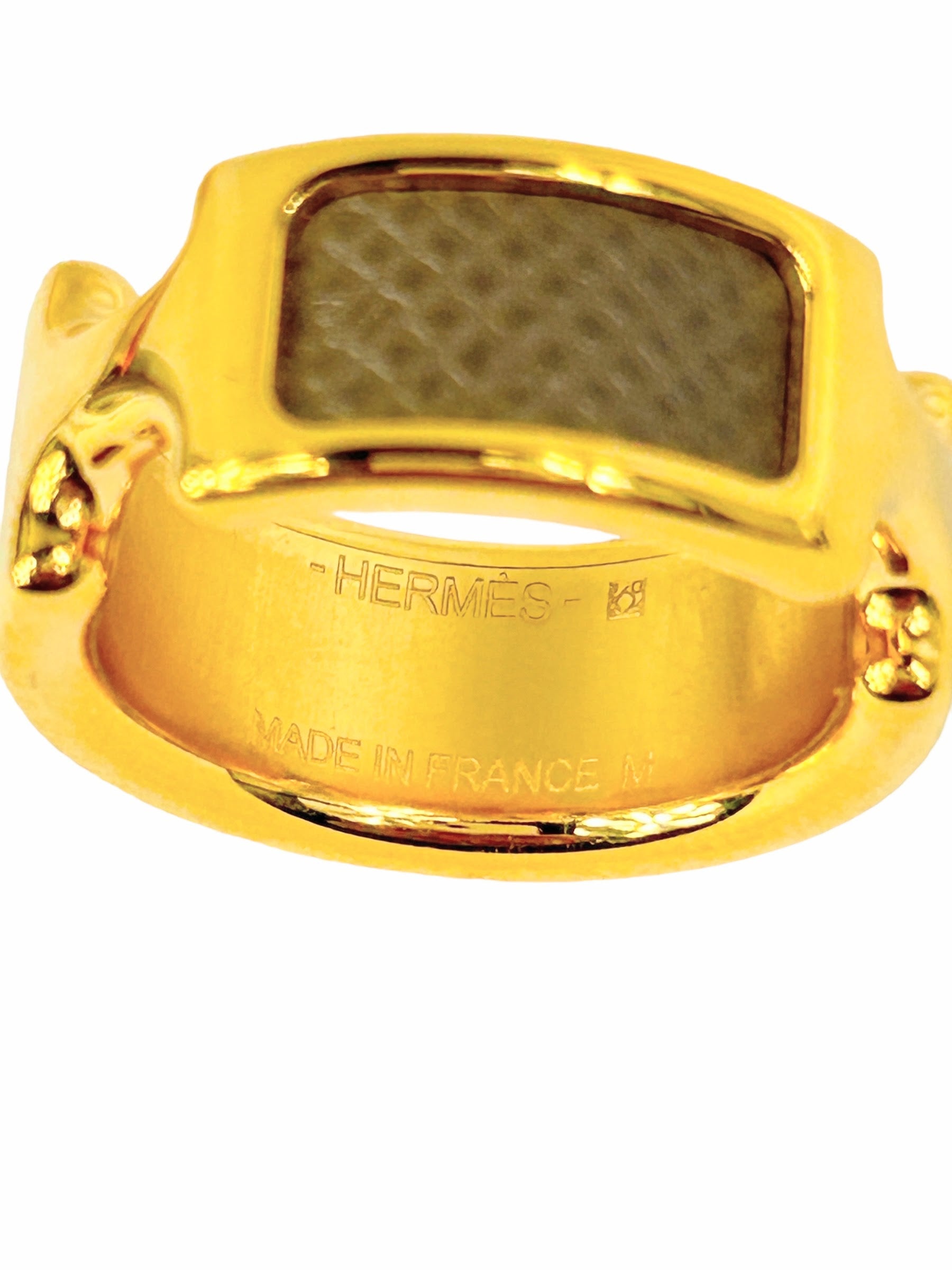Etoupe Epsom Calfskin Leather Gold Plated Olympe PM Ring
