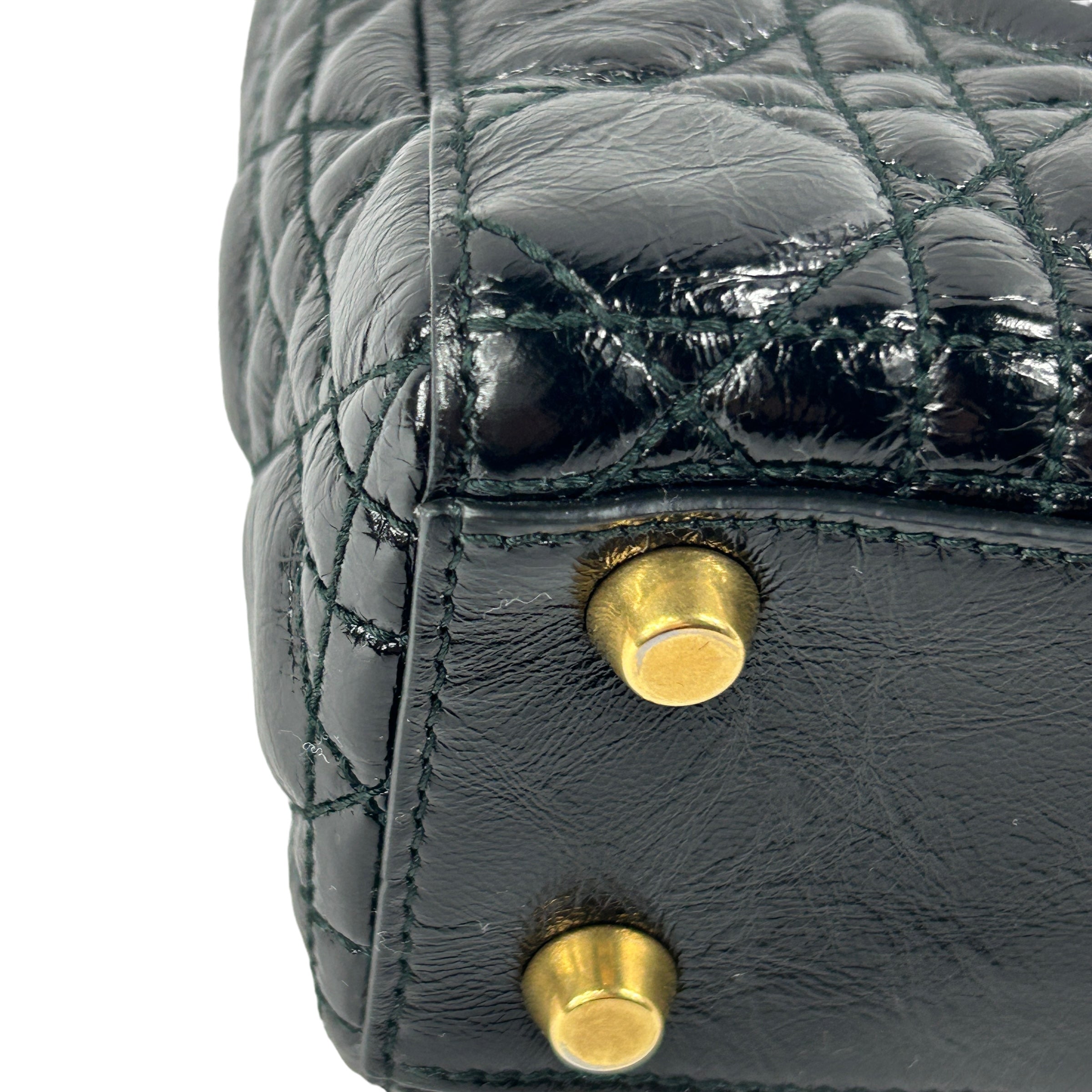 Black aged Glazed Calfskin Small Lady Dior w/AGHW