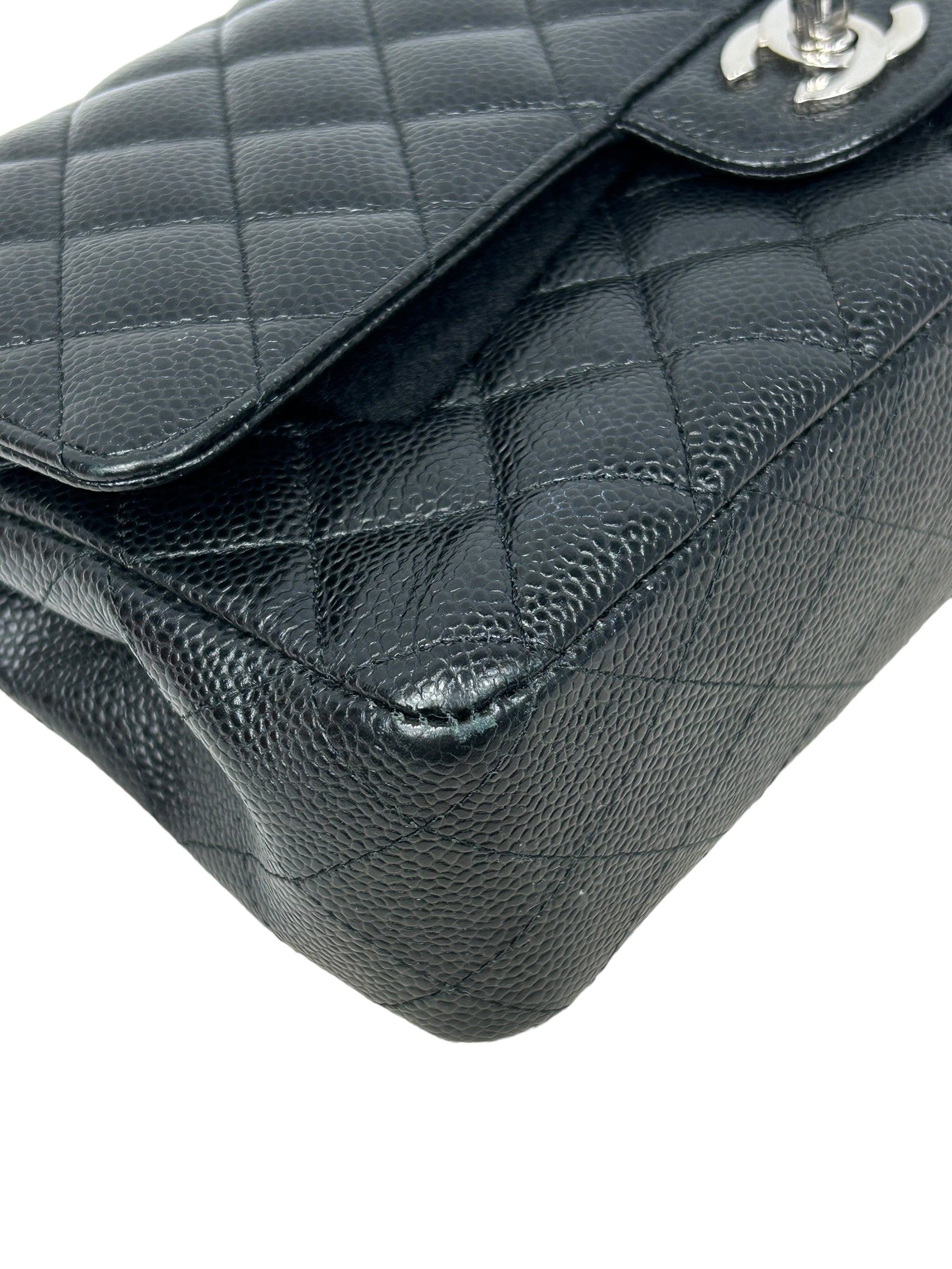 Black Caviar Quilted Small Double Flap Classic W/SHW