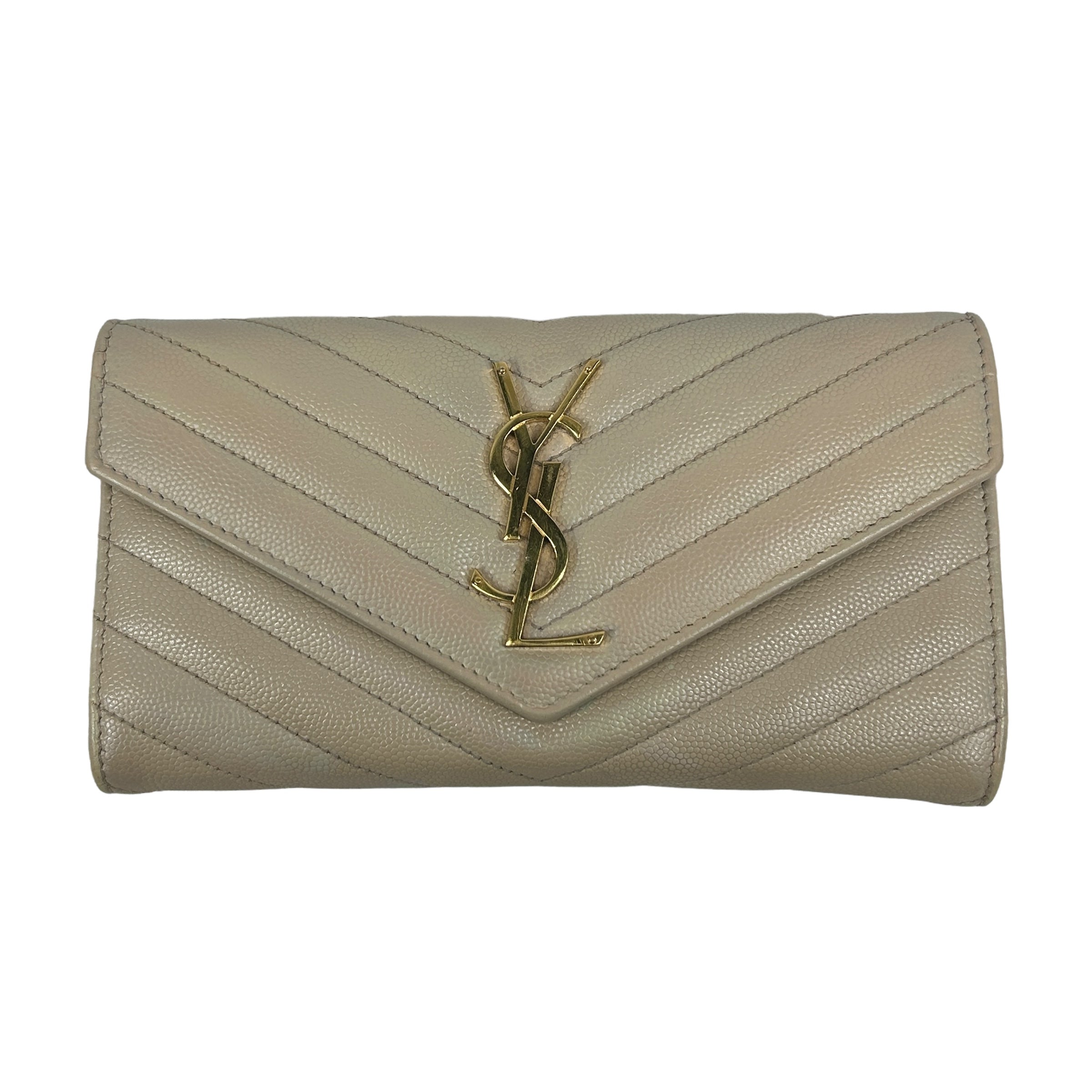 Grained Beige Chevron Leather Wallet w/GHW