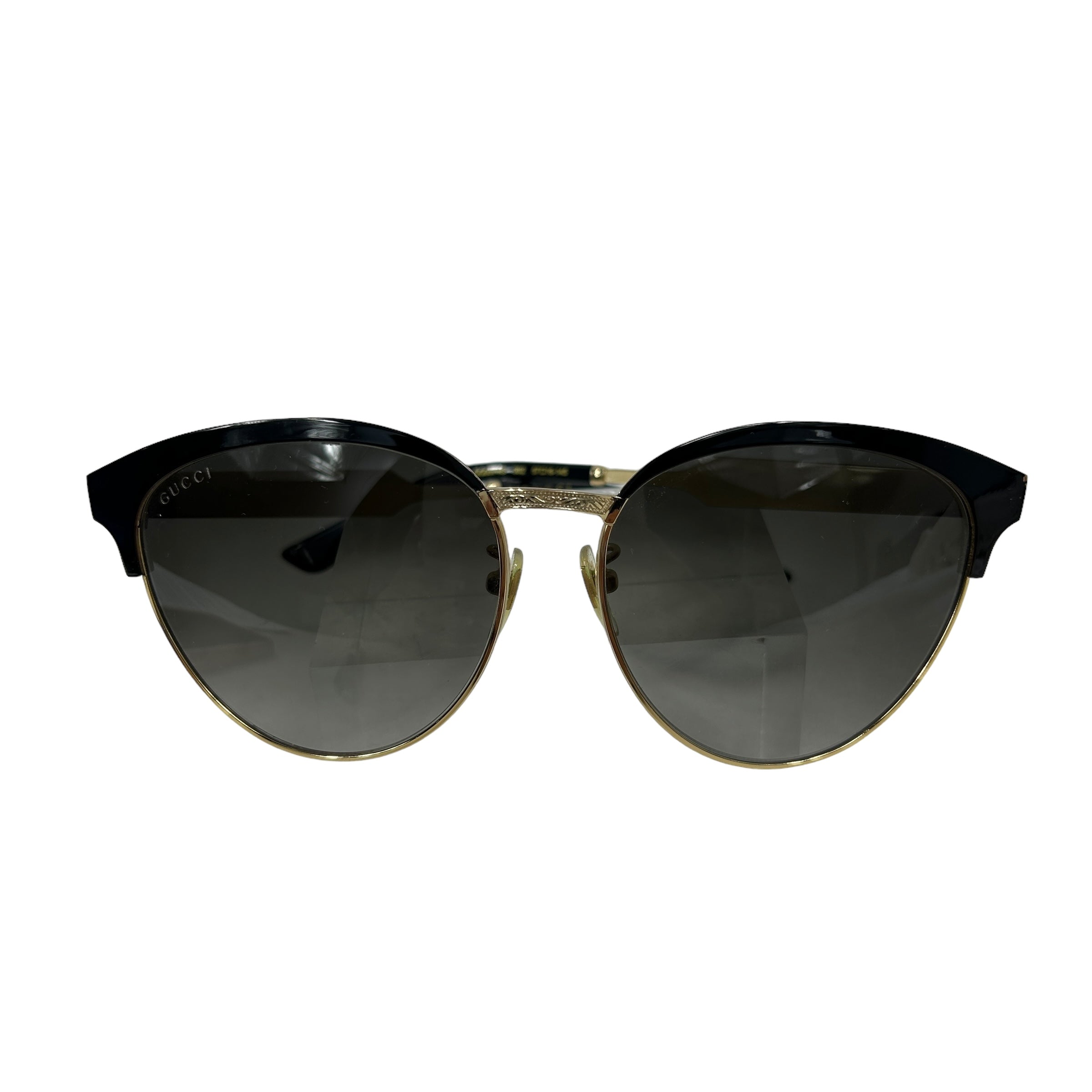 Black Enamel Brushed Gold Cat Eye Metal Frame Sunglasses